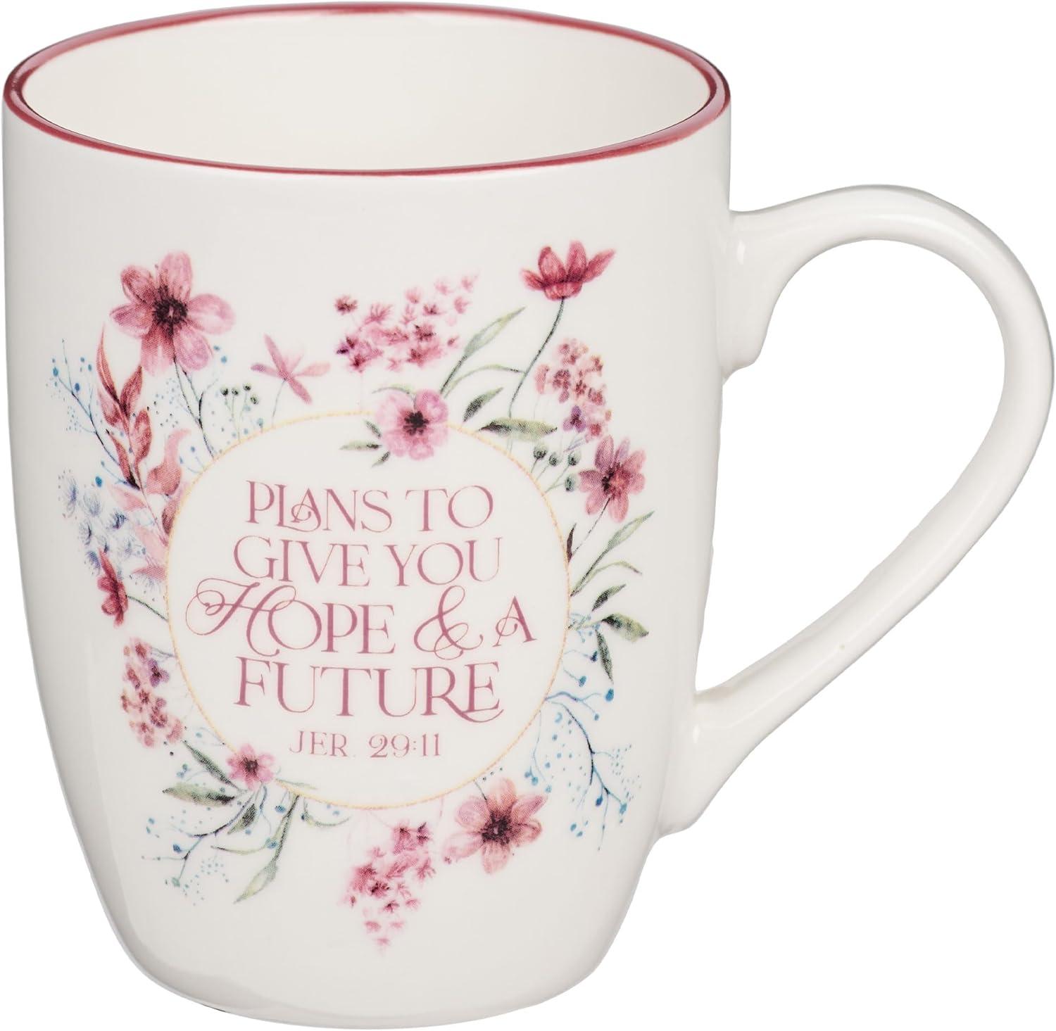 Pink Floral Ceramic Mug with Inspirational Message, 12 oz