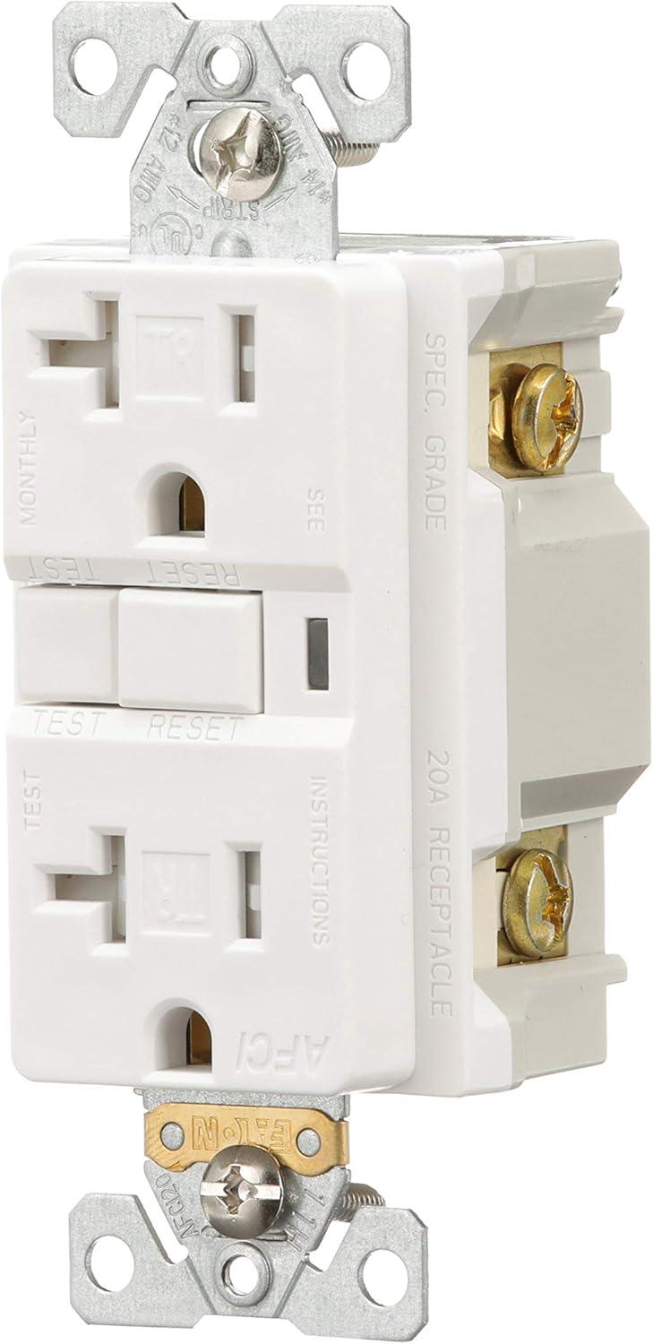 White Tamper Resistant AFCI Duplex Receptacle with Indicator Light