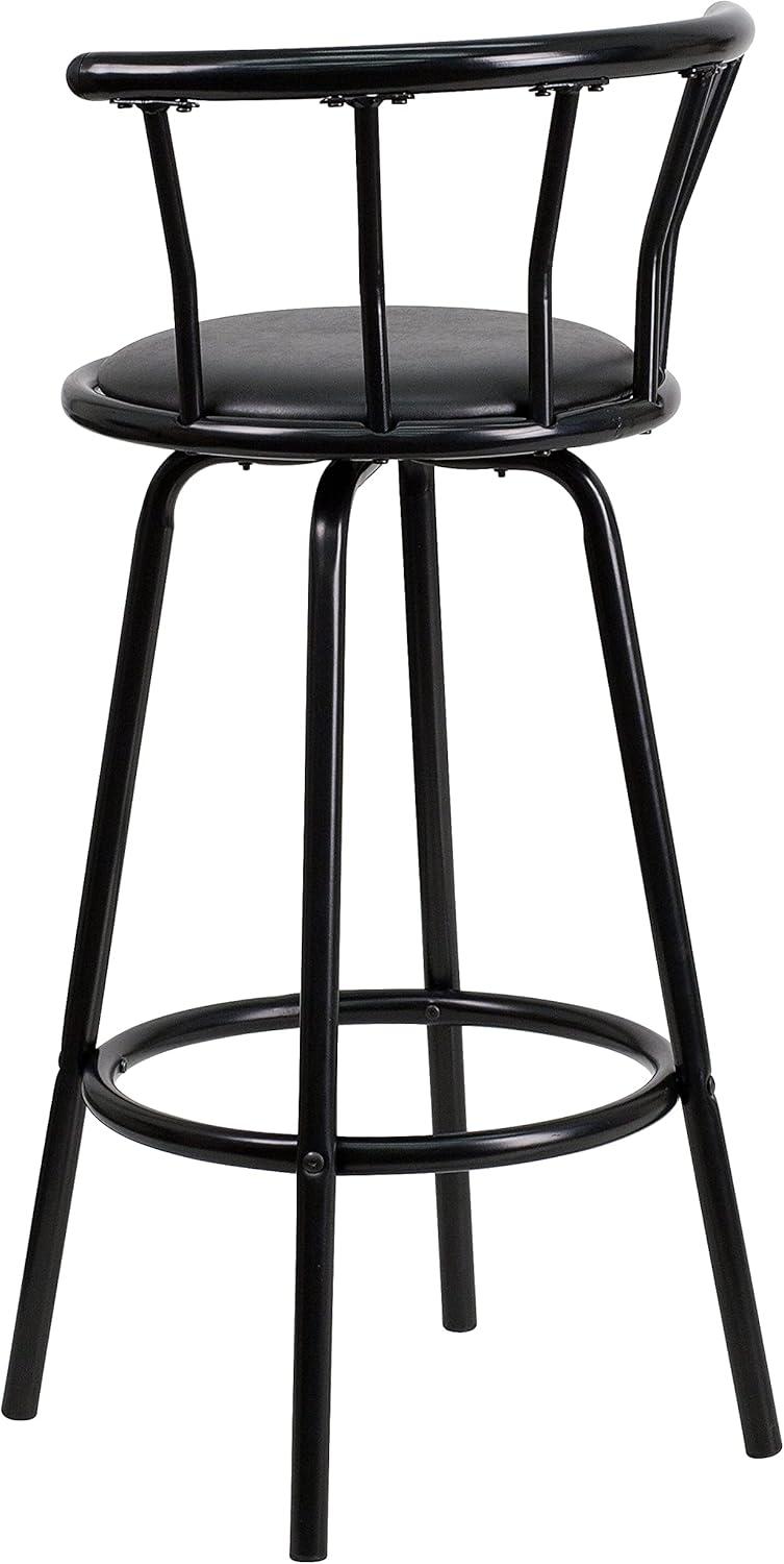 Flash Furniture Crown Back Black Metal Barstool with Black Vinyl Swivel Seat