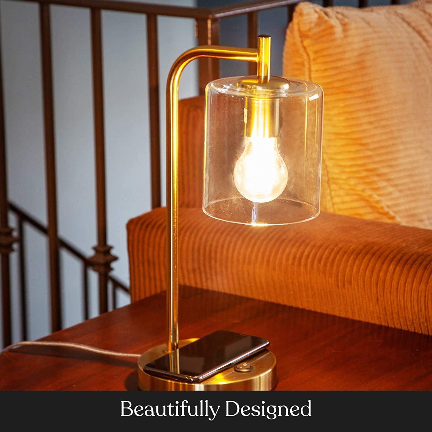 Elizabeth 16 in. Mid-Century Modern Desk Lamp with USB Port and Wireless Charging Pad