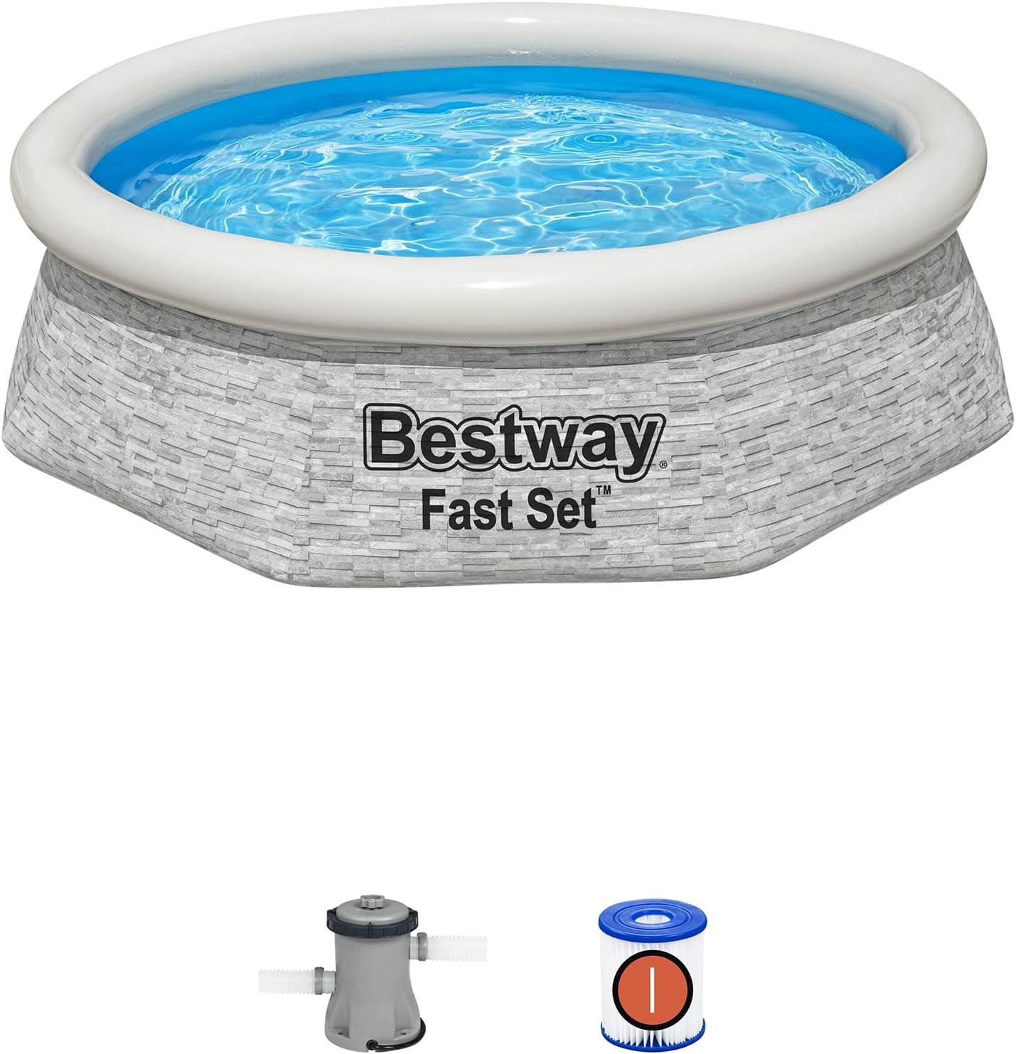 Bestway Above Ground Swimming Pool Set, 8' x 24" Round Inflatable Outdoor Backyard Pool with 497 Gallon Water Capacity and 330 GPH Filter Pump