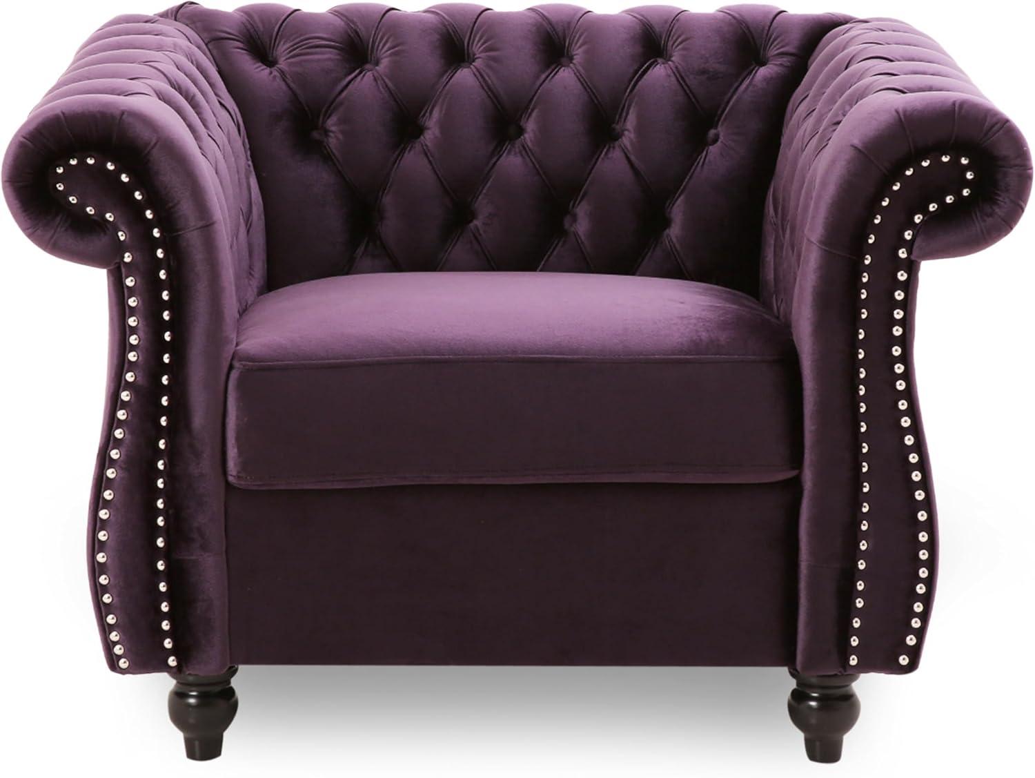 Westminster Chesterfield Club Chair Blackberry - Christopher Knight Home: Velvet Upholstery, Nailhead Trim