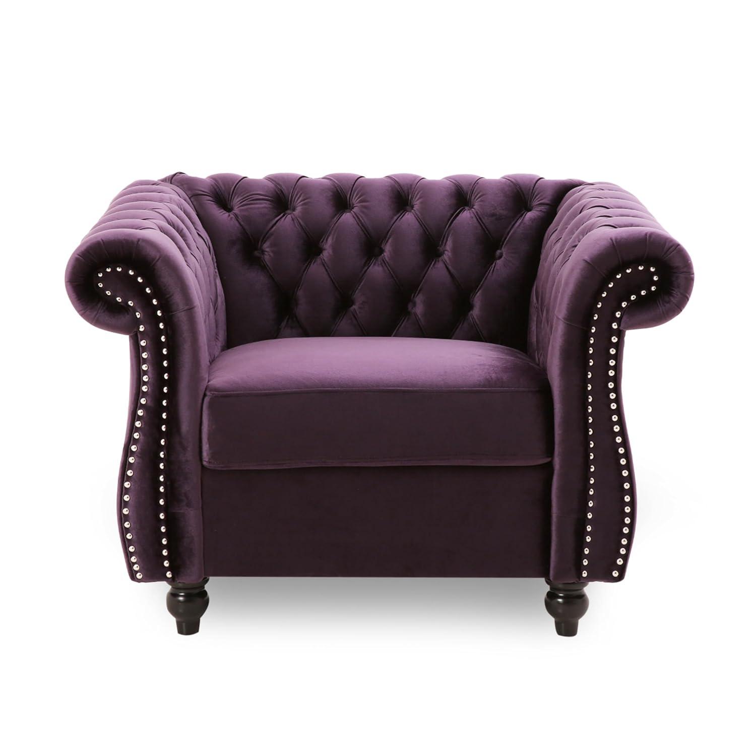 Westminster Chesterfield Club Chair Blackberry - Christopher Knight Home: Velvet Upholstery, Nailhead Trim
