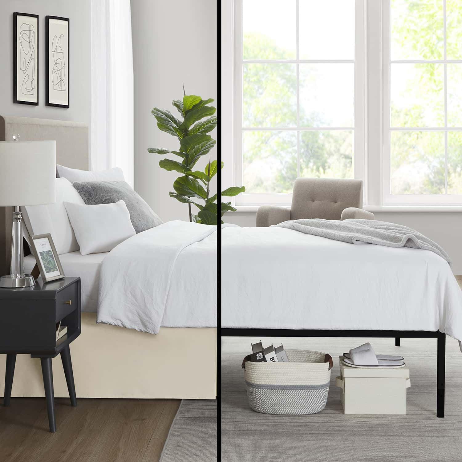 Nestl Bed Skirt Queen Size, 14" Drop Premium Bedskirt, Beige Cream Microfiber Bed Skirts