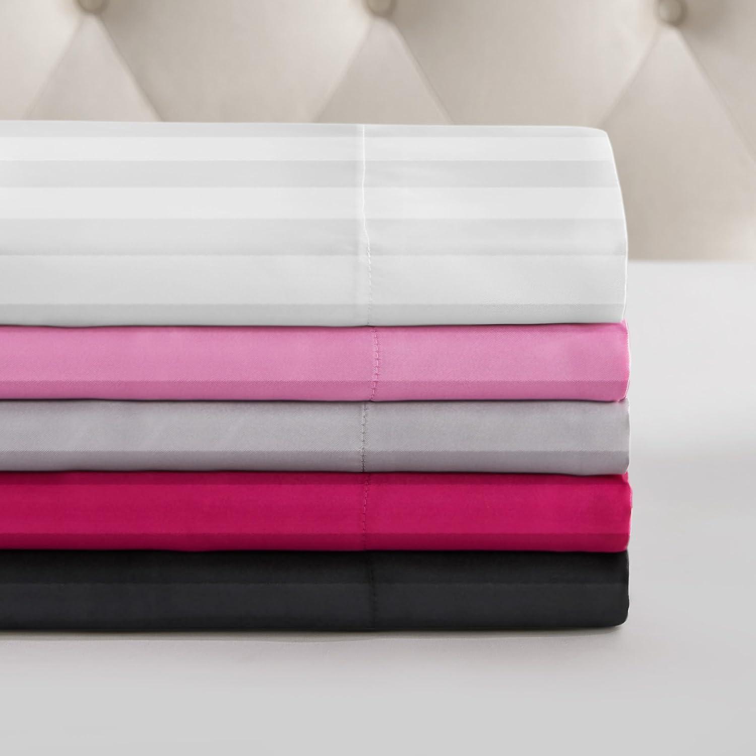 Brilliant White Satin Damask Twin XL Microfiber Sheet Set