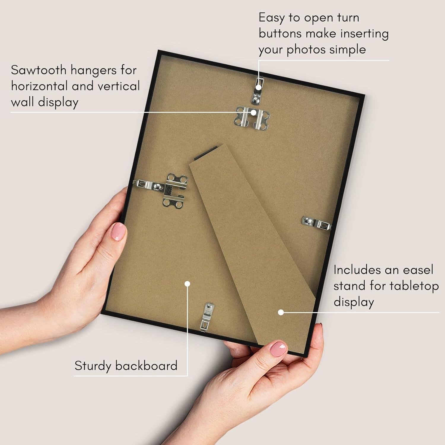 Americanflat 8.5x11 Picture Frame with Shatter-Resistant Glass - Streamline Collection - Thin Border Photo Frame for Wall - Black