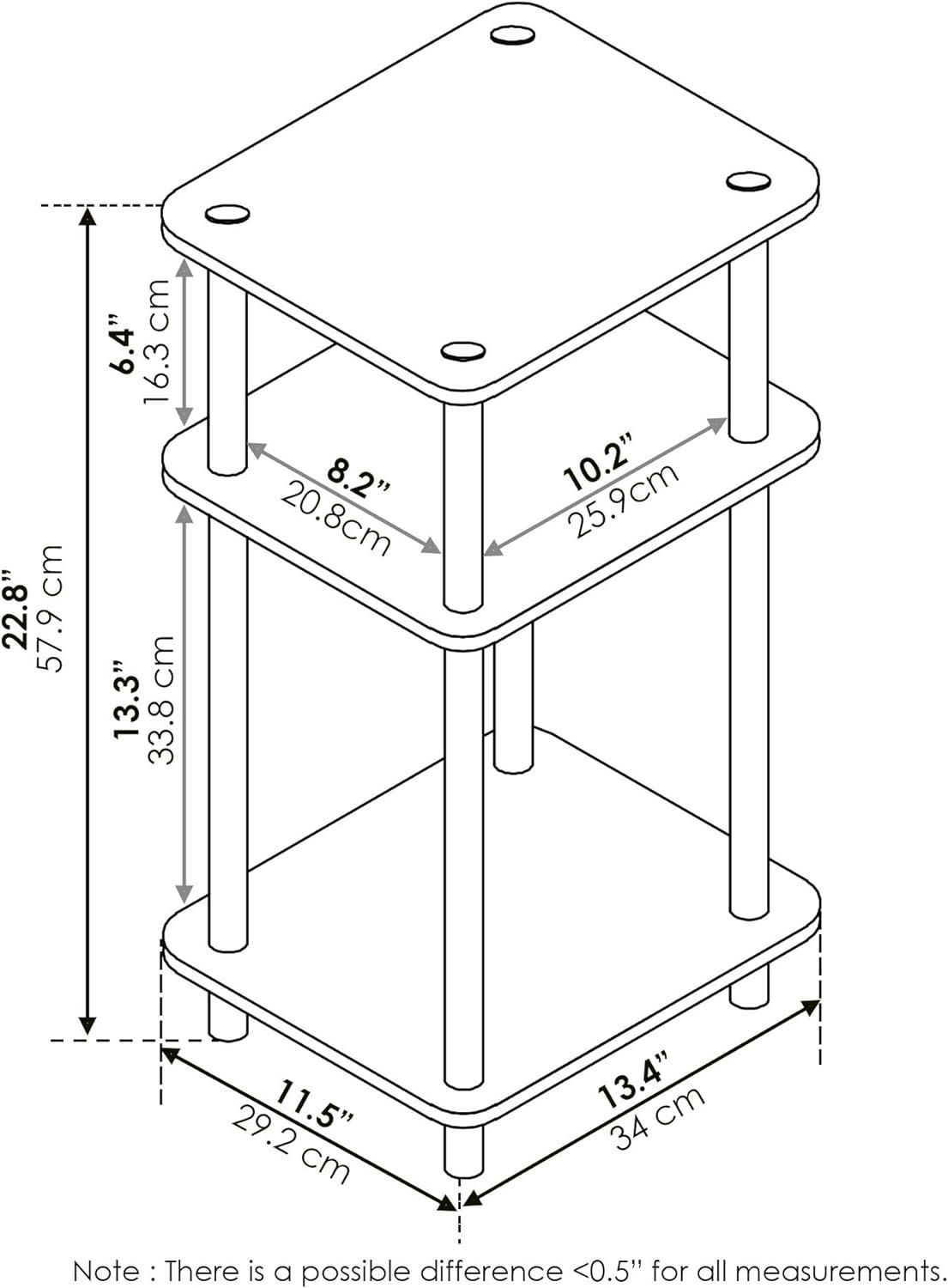 11087AM-BK 11087 Just 3-Tier No Tools Tube End Table, Americano & Black - 13.4 x 11.5 x 22.8 in.