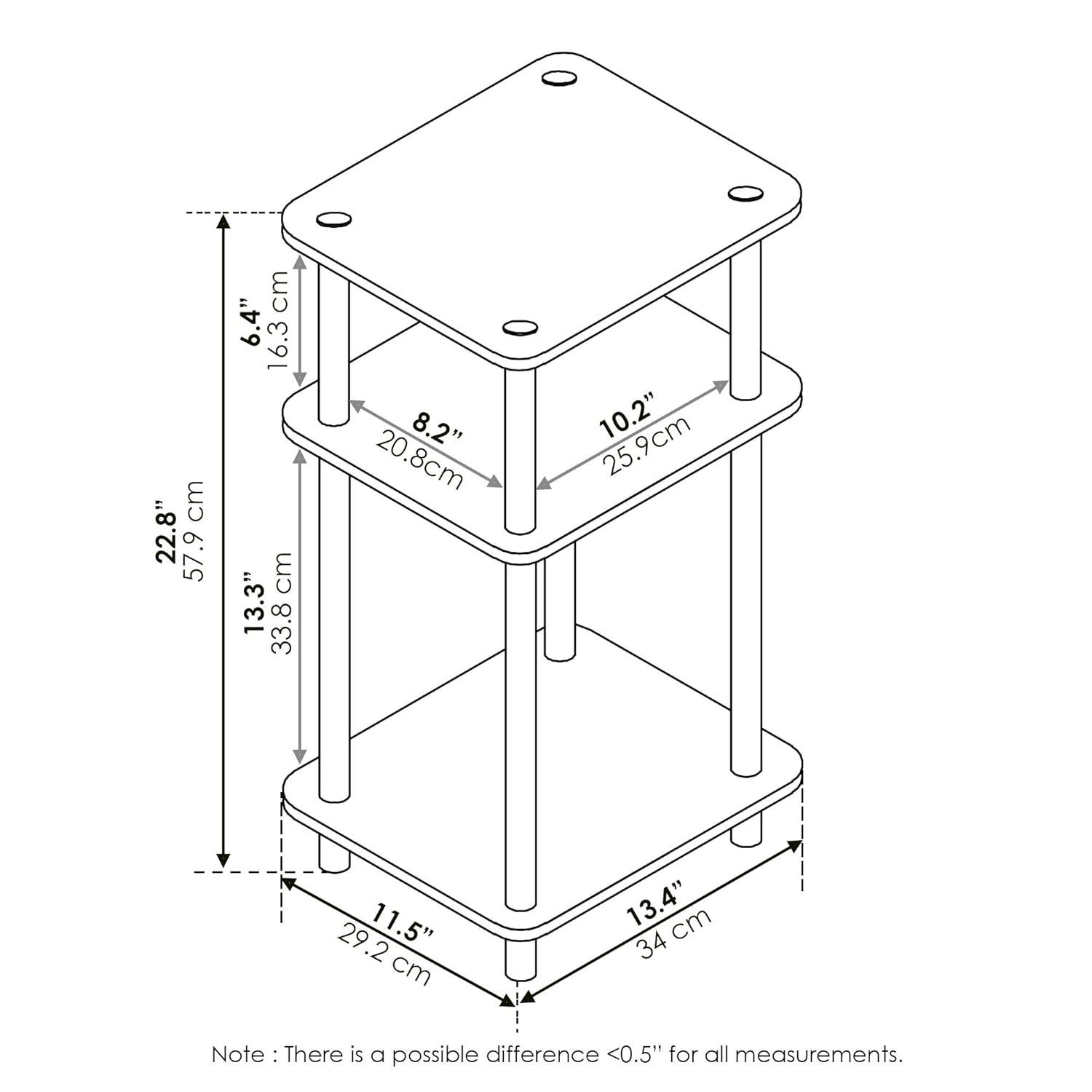 11087AM-BK 11087 Just 3-Tier No Tools Tube End Table, Americano & Black - 13.4 x 11.5 x 22.8 in.