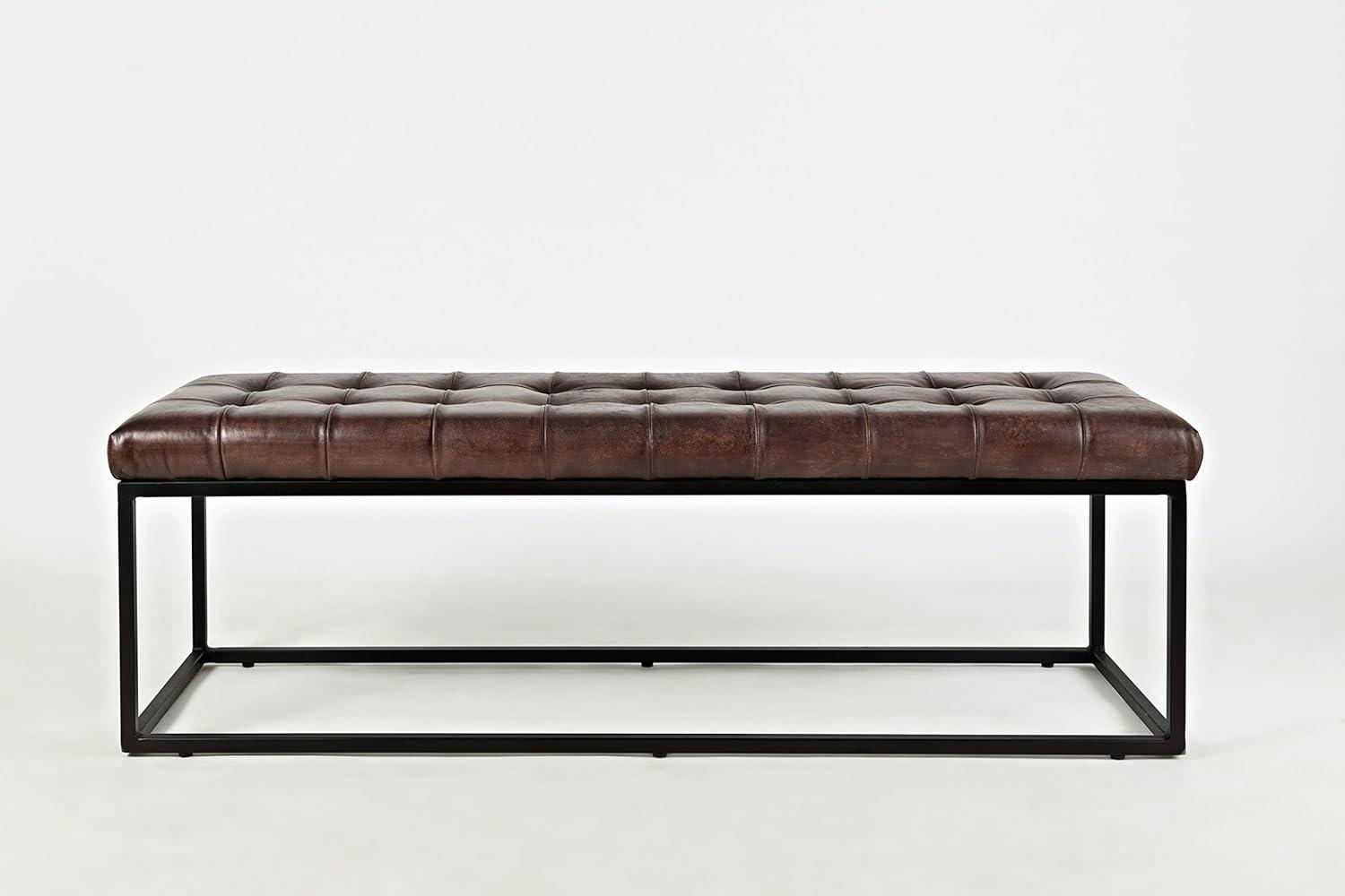Global Archive 55" Genuine Distressed Leather Ottoman Bench