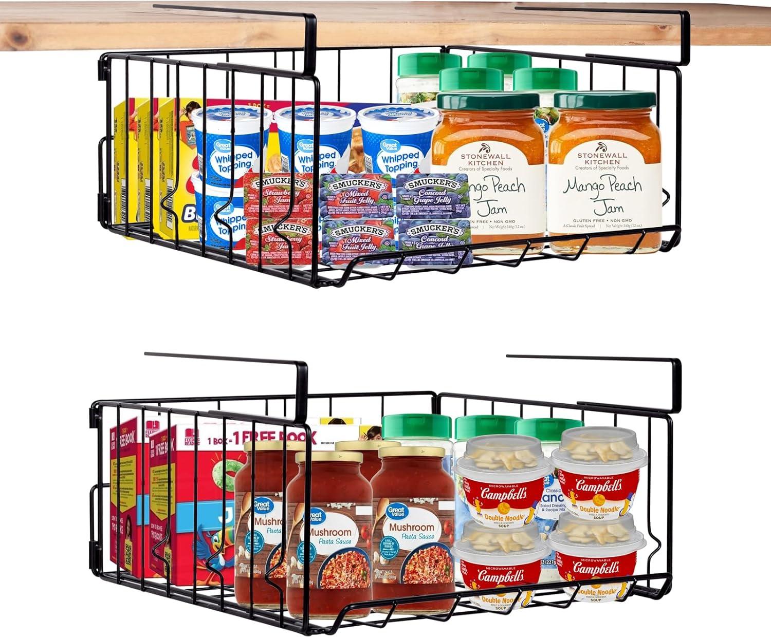 Basicwise Hanging Under Shelf Metal Storage Basket, Set of 2