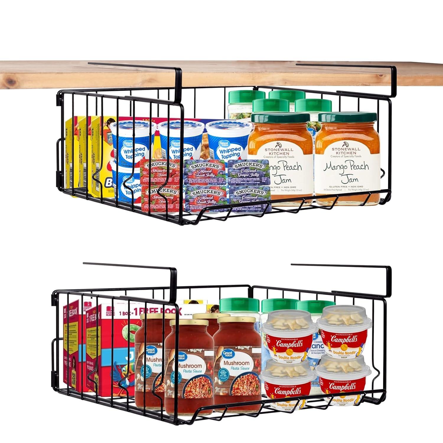 Basicwise Hanging Under Shelf Metal Storage Basket, Set of 2