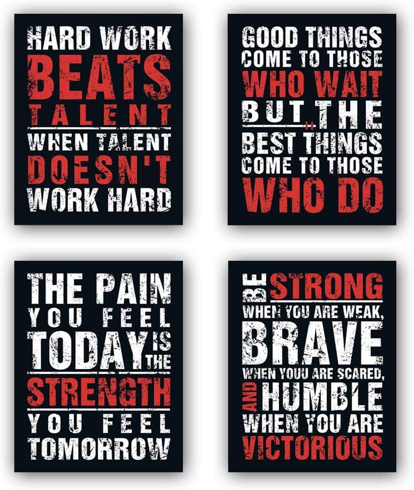 HPNIUB Inspirational Quotes Art Prints, Set of 4 (8”X10”), Chalkboard Motivational GYM Wall Art Poster, Hard Work Painting Be Strong Be Brave Wall Art for Classroom Kids Teens Bedroom Office, No Frame