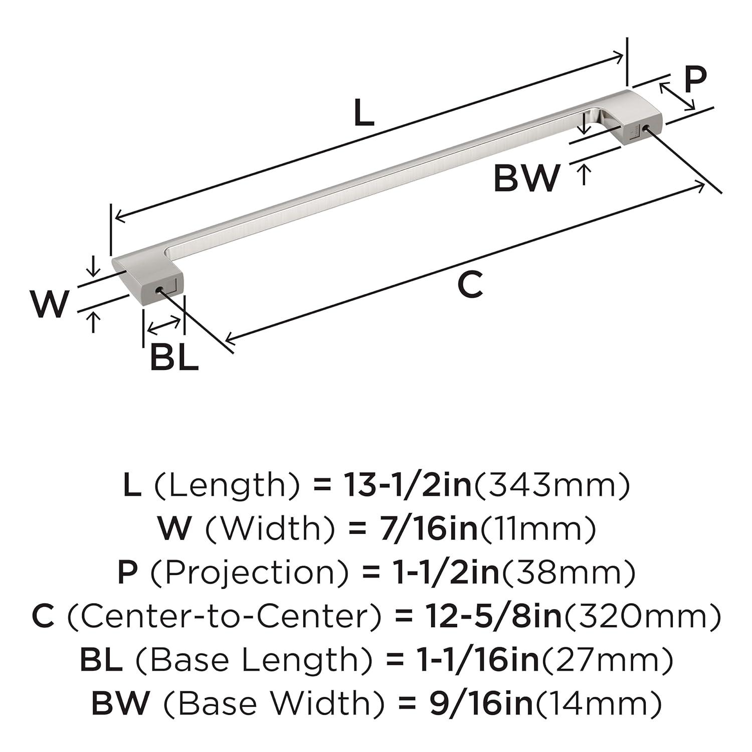 Amerock Riva 12-5/8 inch (320mm) Center-to-Center Satin Nickel Cabinet Pull