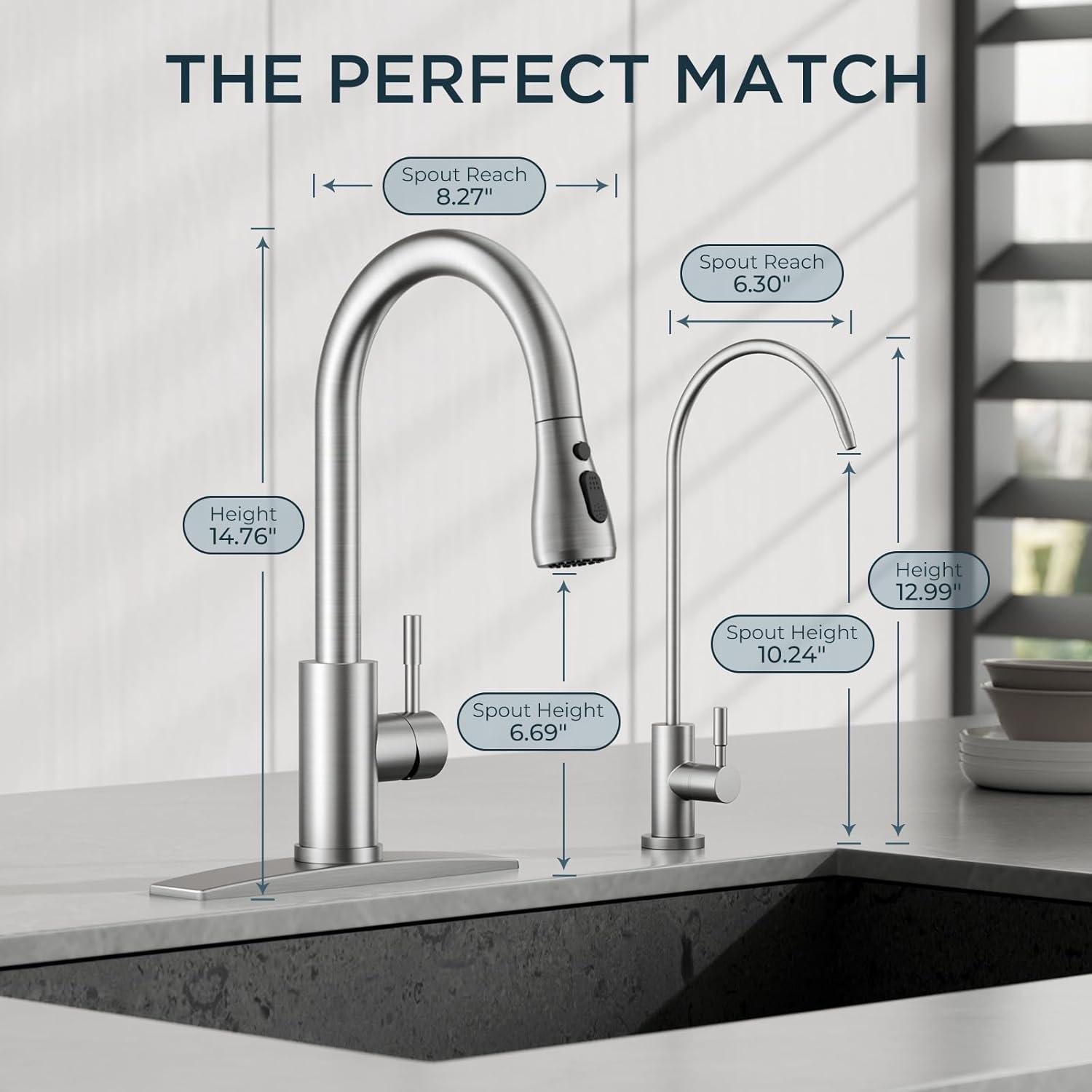ARCORA ARCORA Stainless Steel Pull-Down Kitchen Faucet and Water Filter Faucet Combo AR7100301-L