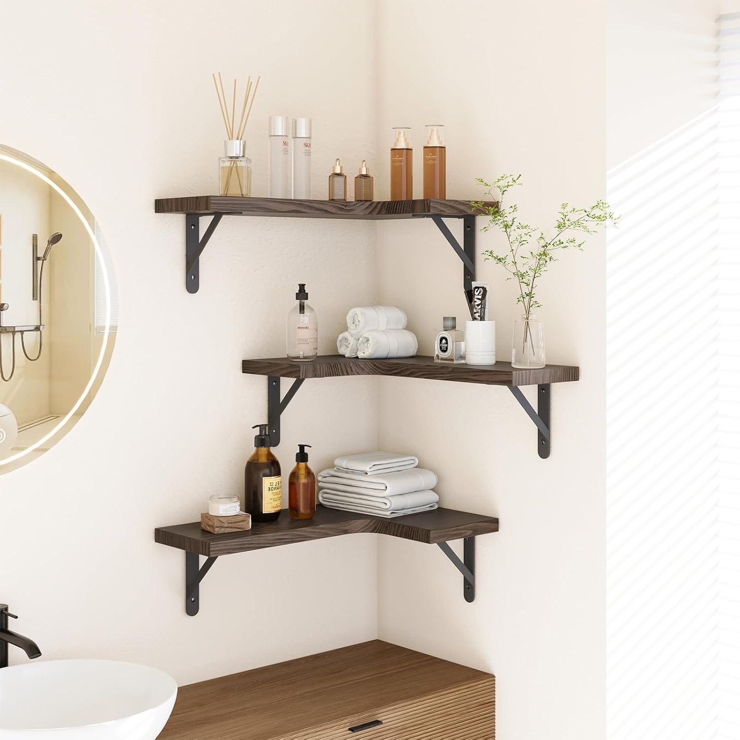 Corner Floating Shelves, Set of 4 Corner Wall Shelves, Shelves for Wall Decor, Corner Wood Shelves for Home Decor, Office, Bedroom, Bathroom, Laundry Room, Kitchen, Black