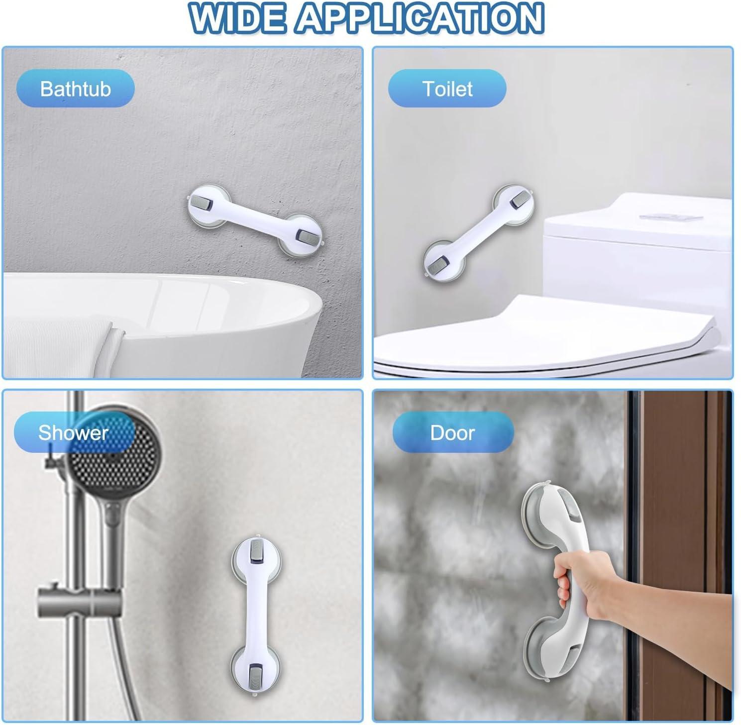 Grab Bars for Bathtubs and Showers, Zynuhmo 2 Pack 12 Inch Suction Safety Grab Bars for Senior and Elderly Assist Support Suction Cup Removable Handrails for Shower Chair No Drilling No Tools(Gray)