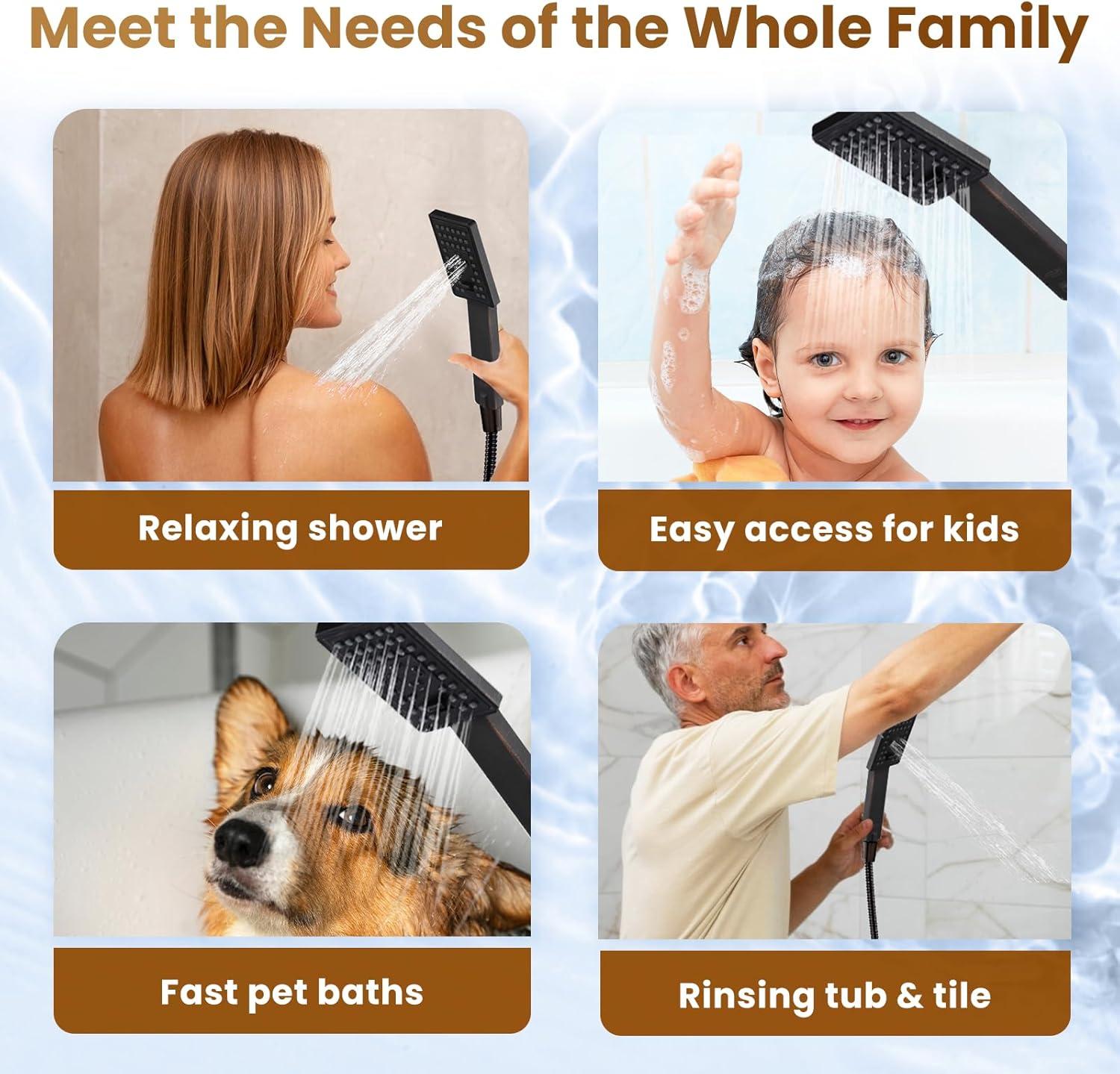XINGRUISI 8-Inch Square Dual Shower Head Combo With 60-Inch Hose, Adjustable Handheld & Rainfall Shower Set, 3-Way Diverter & Wall Bracket XINGRUISI0ee1ef3