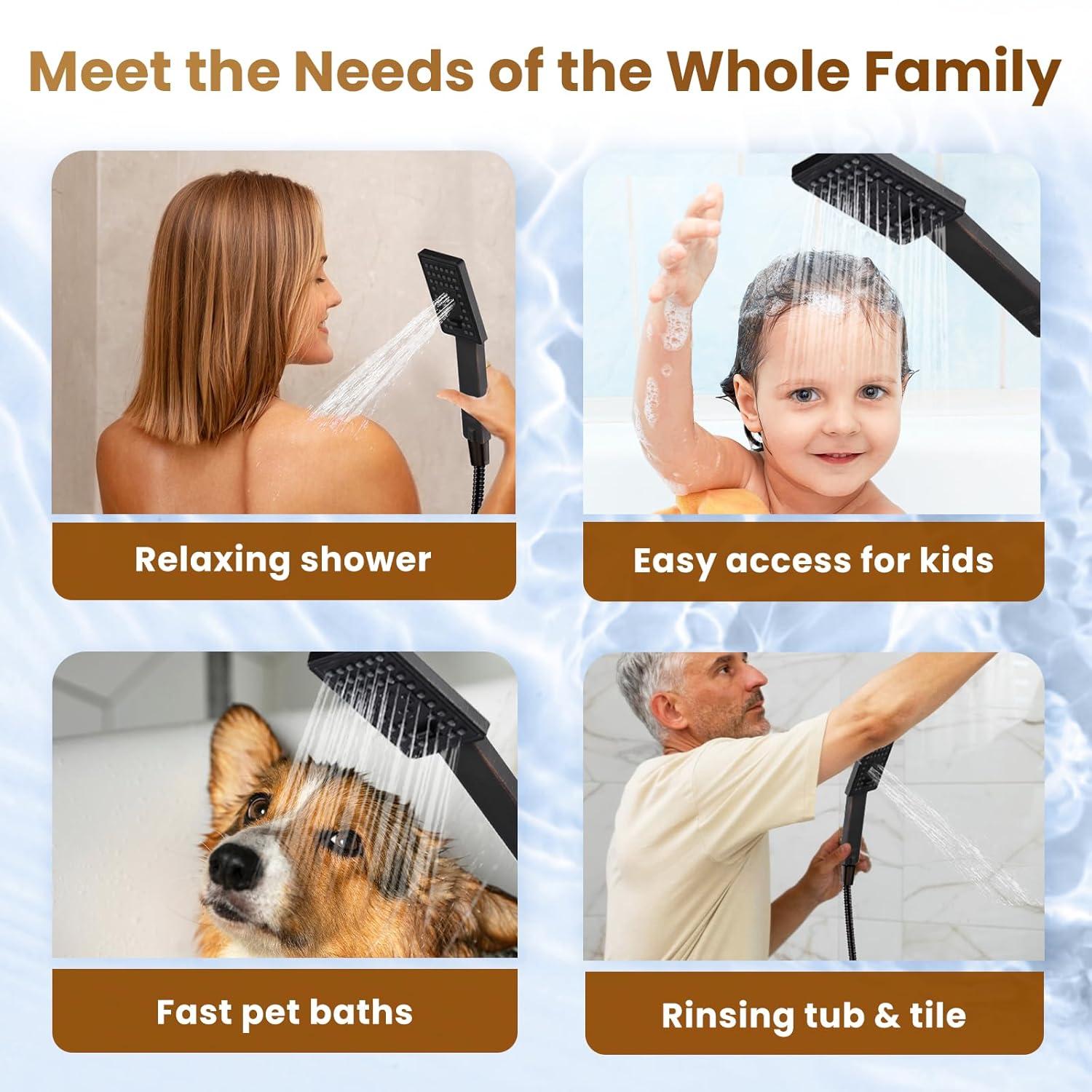 XINGRUISI 8-Inch Square Dual Shower Head Combo With 60-Inch Hose, Adjustable Handheld & Rainfall Shower Set, 3-Way Diverter & Wall Bracket XINGRUISI0ee1ef3