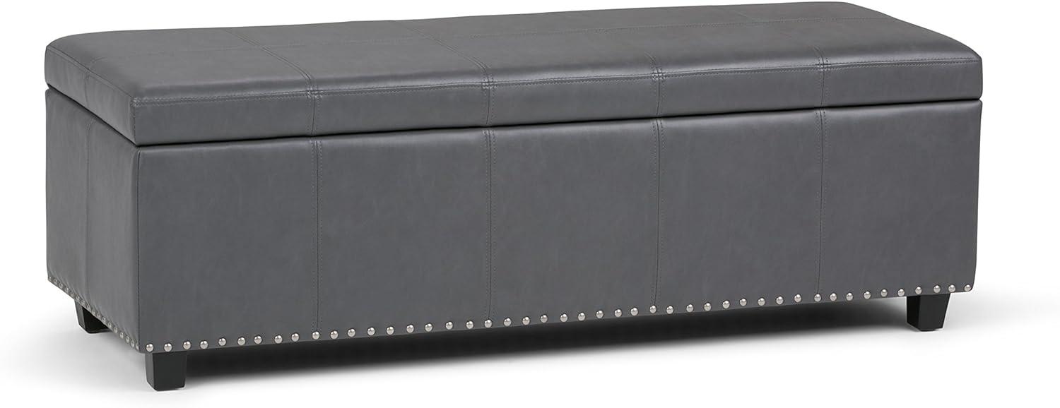 Stone Gray Faux Leather Rectangular Storage Ottoman Bench