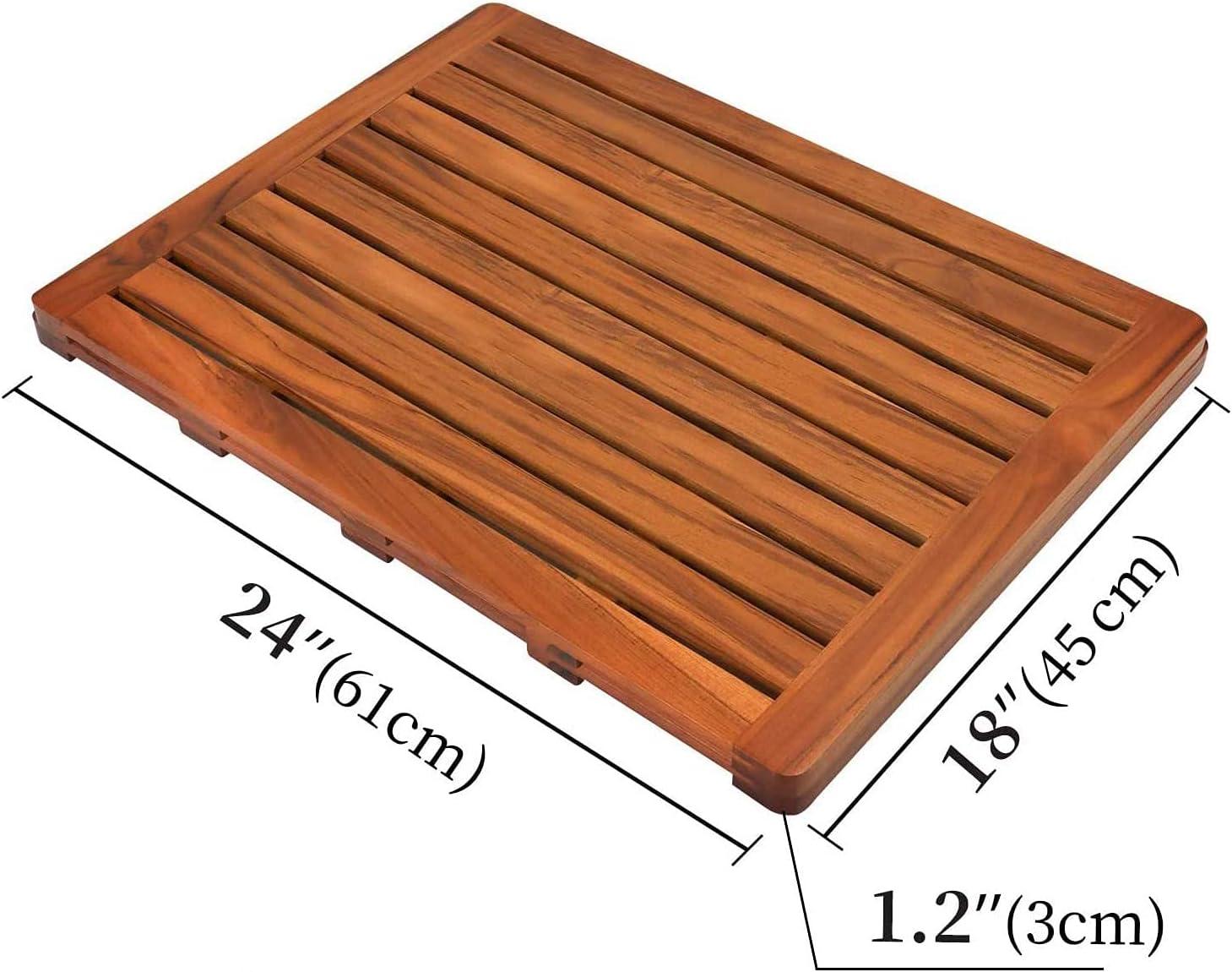 Large Teak Wood Bath Mat with Lacquer Finish, 24"x18"