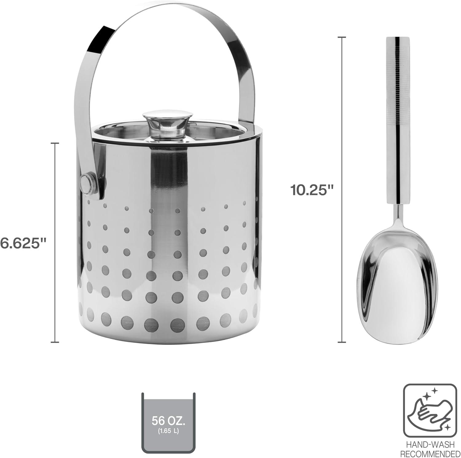 Cheers Silver Stainless Steel Insulated Ice Bucket with Scoop