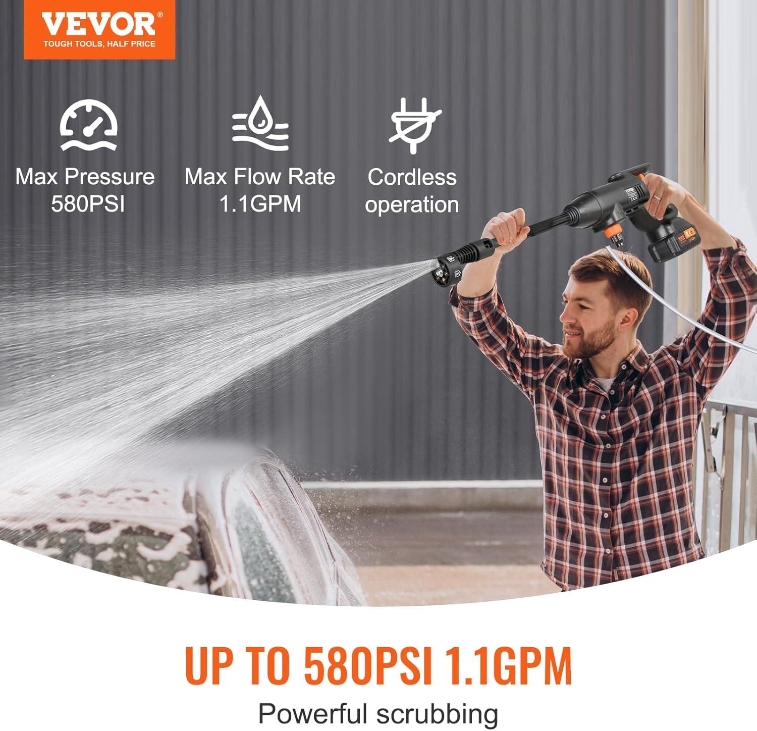 VEVOR VEVOR Cordless Pressure Washer, 580-PSI 1.1 GPM Portable Power Cleaner