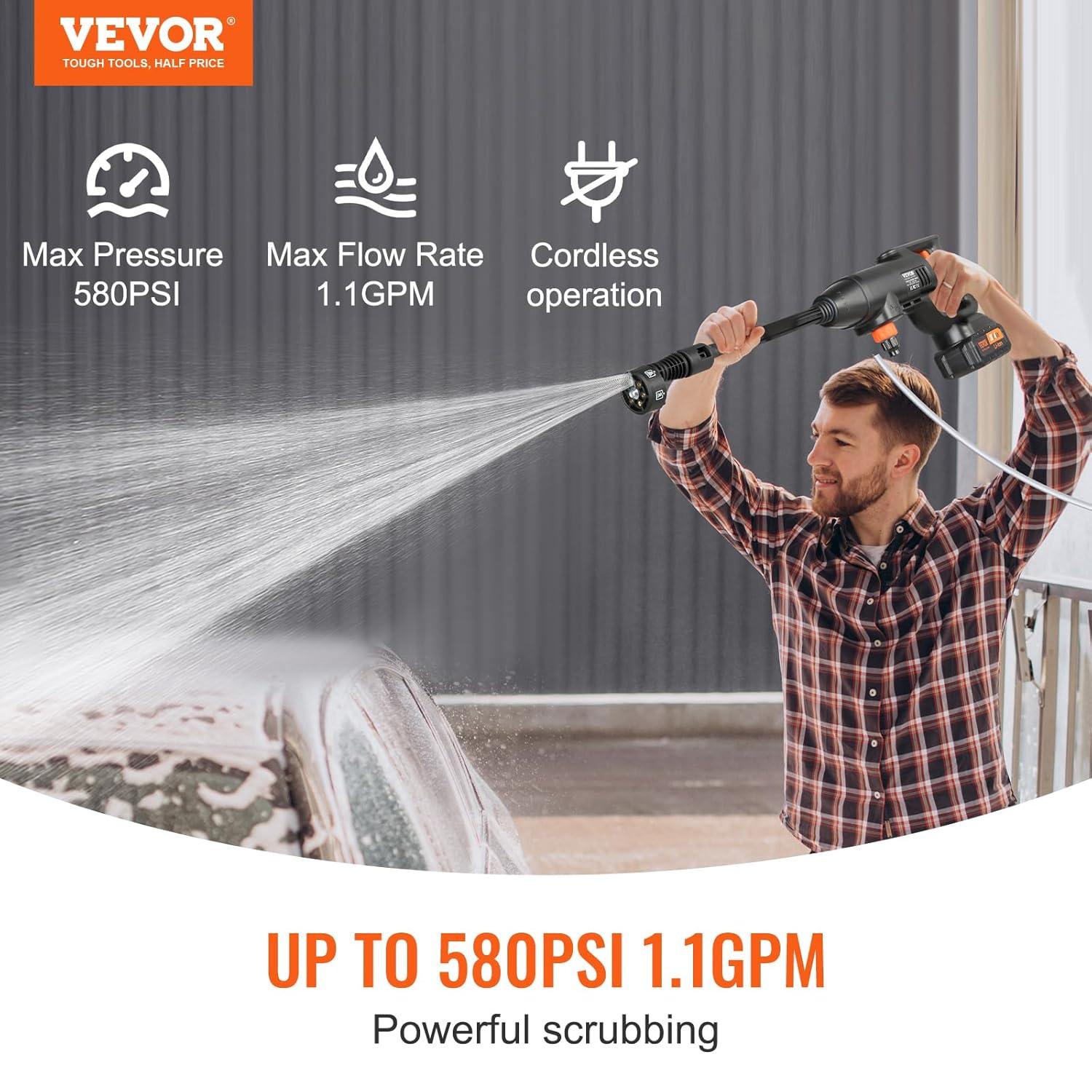 VEVOR VEVOR Cordless Pressure Washer, 580-PSI 1.1 GPM Portable Power Cleaner