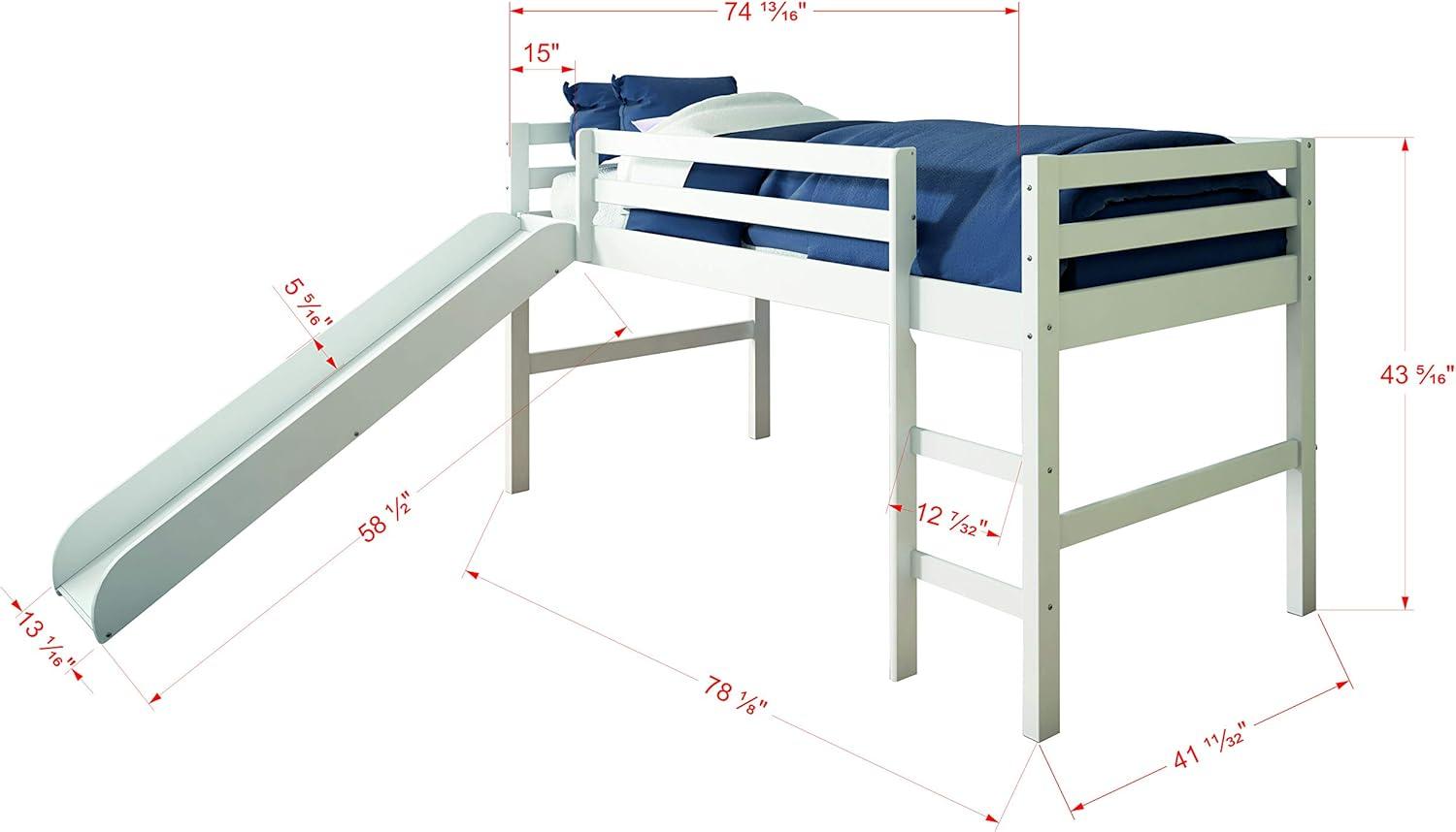 Donco Kids Tent Twin White Low Loft Bed With Slide