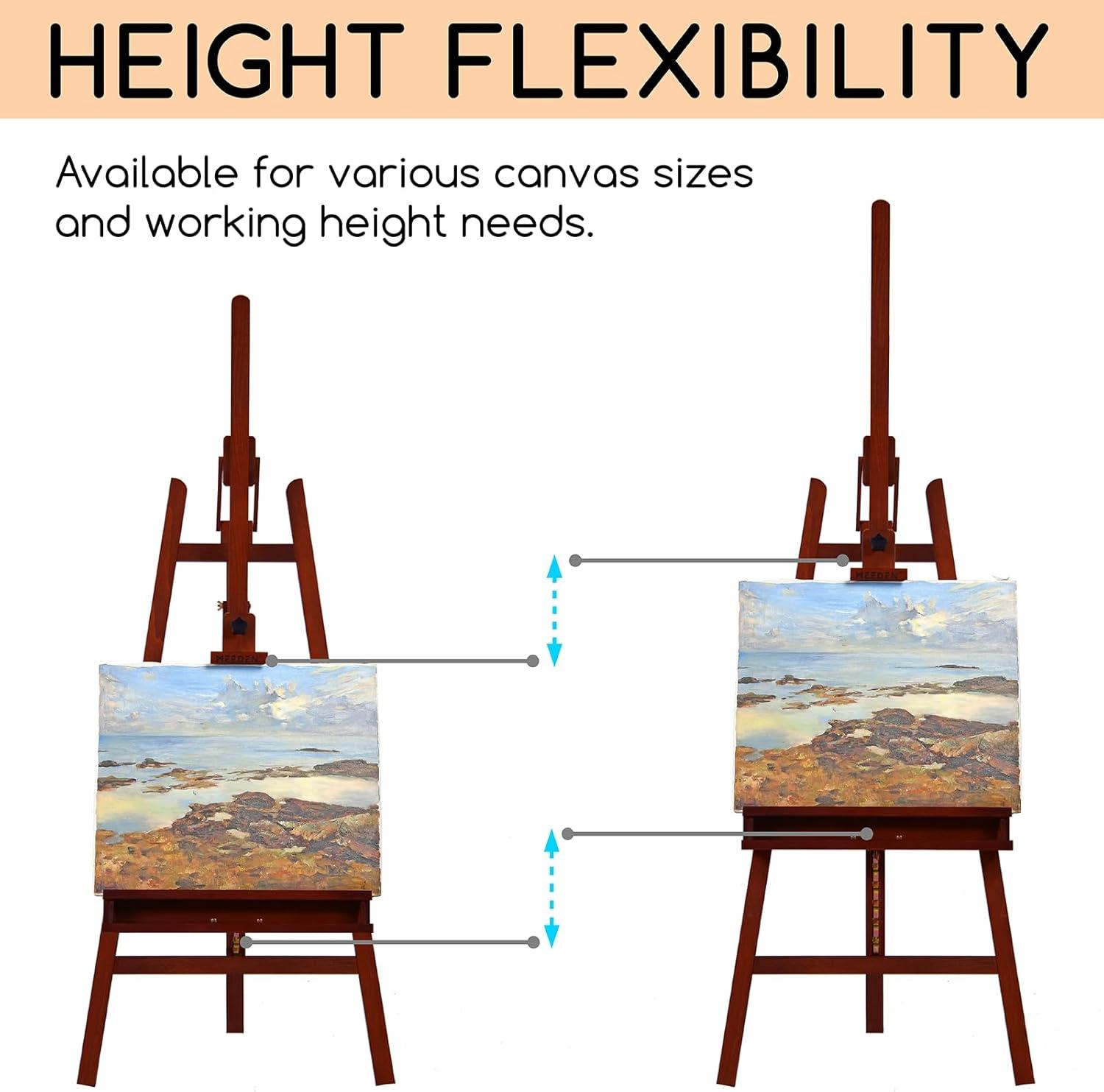 MEEDEN Large Painters Easel Adjustable Solid Beech Wood Artist Easel, Studio Easel for Adults with Brush Holder, Holds Canvas up to 48