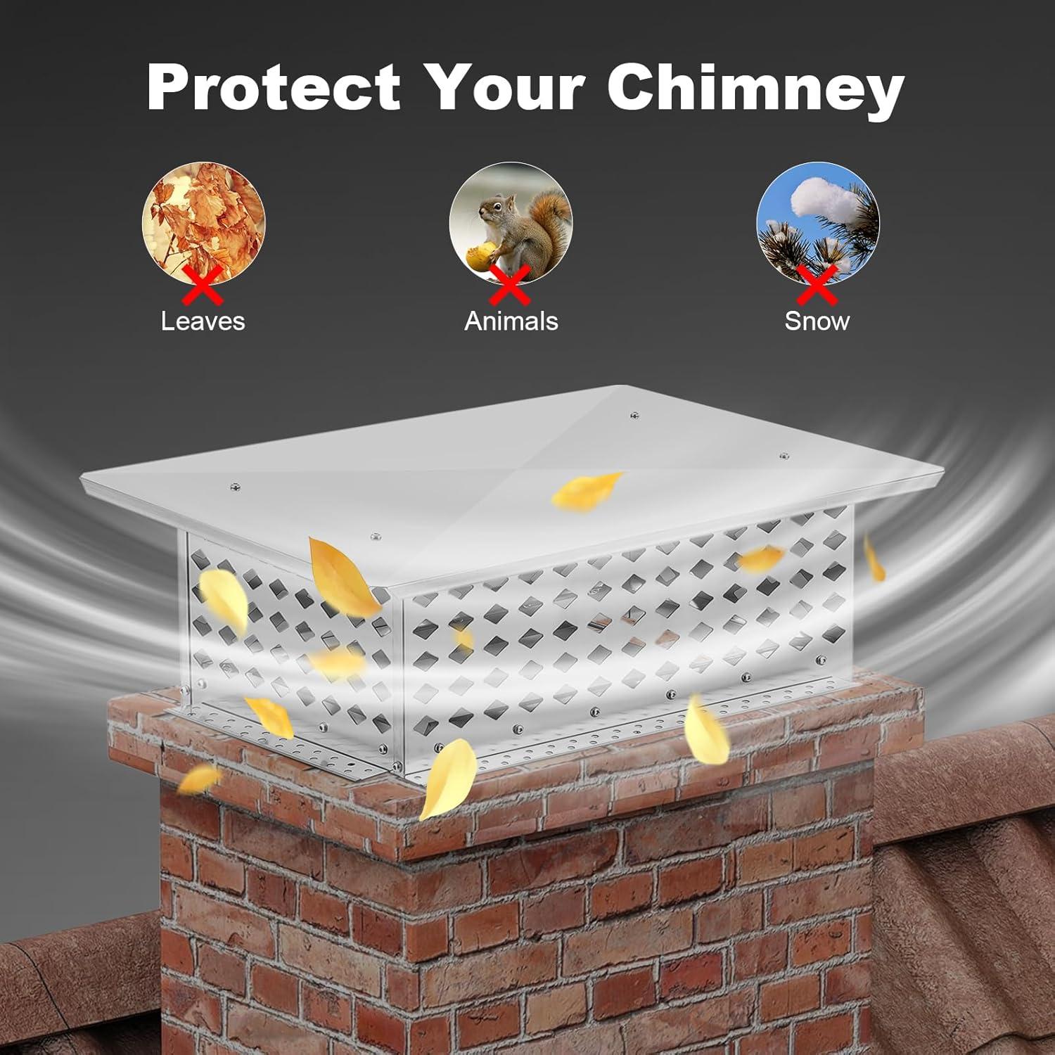 Towallmark Chimney Cover, Chimney Rain Caps, Fireplace Chimney Caps for Outside Adjustable Bottom to Fit Existing Clay Flue Tile Sizes