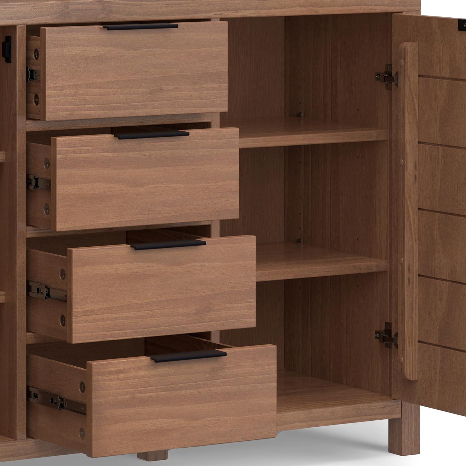 Simpli Home Hollander SOLID WOOD and Pine 54 inch x 18 inch Rectangle Contemporary Sideboard Buffet in Medium Saddle Brown