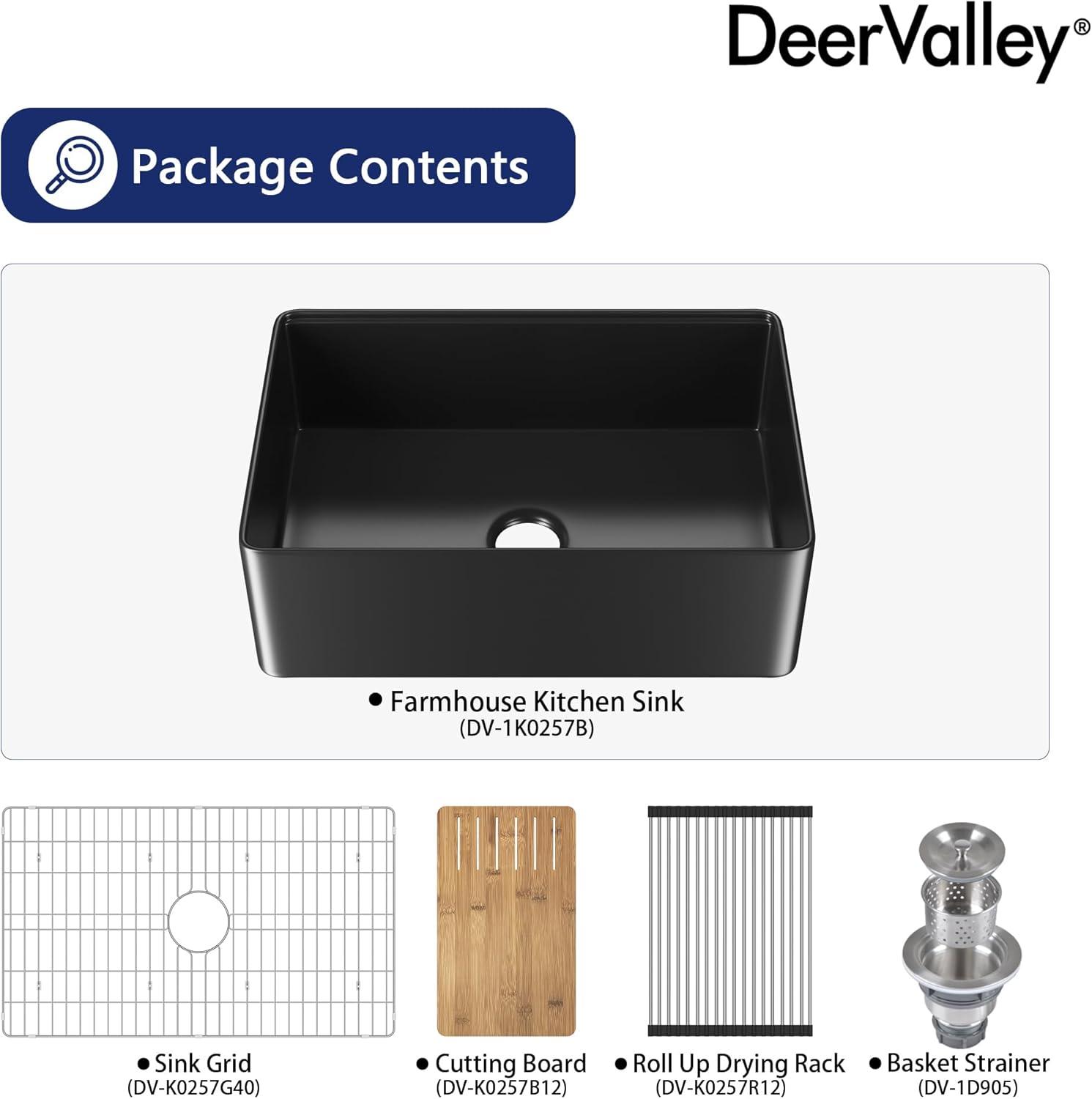 Deervalley 30" L X 20" W Single Basin Workstation Farmhouse Kitchen Sink With Sink Grid, Cutting Board And Dish-Drying Rack