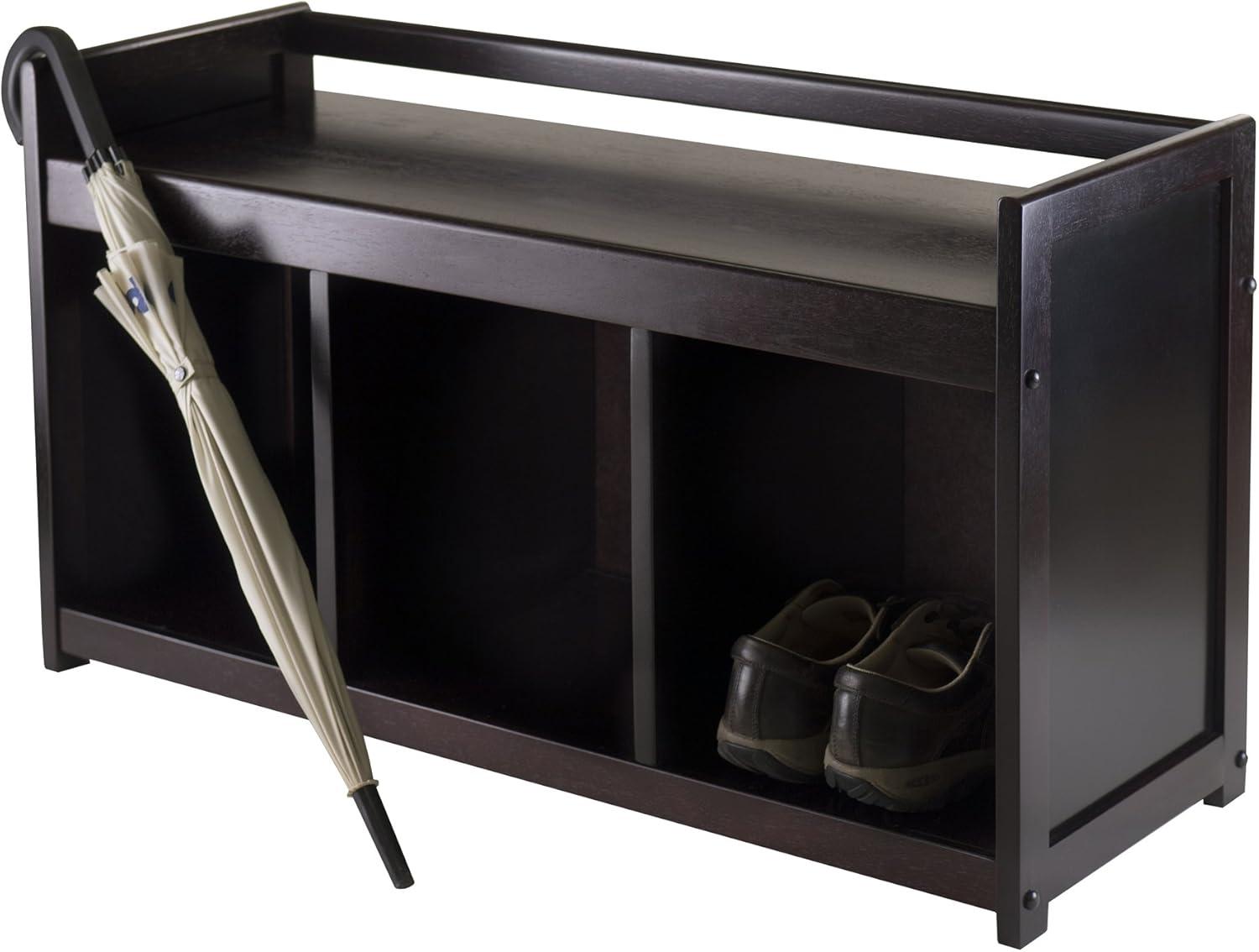 Espresso Transitional Storage Bench with Three Cubbies