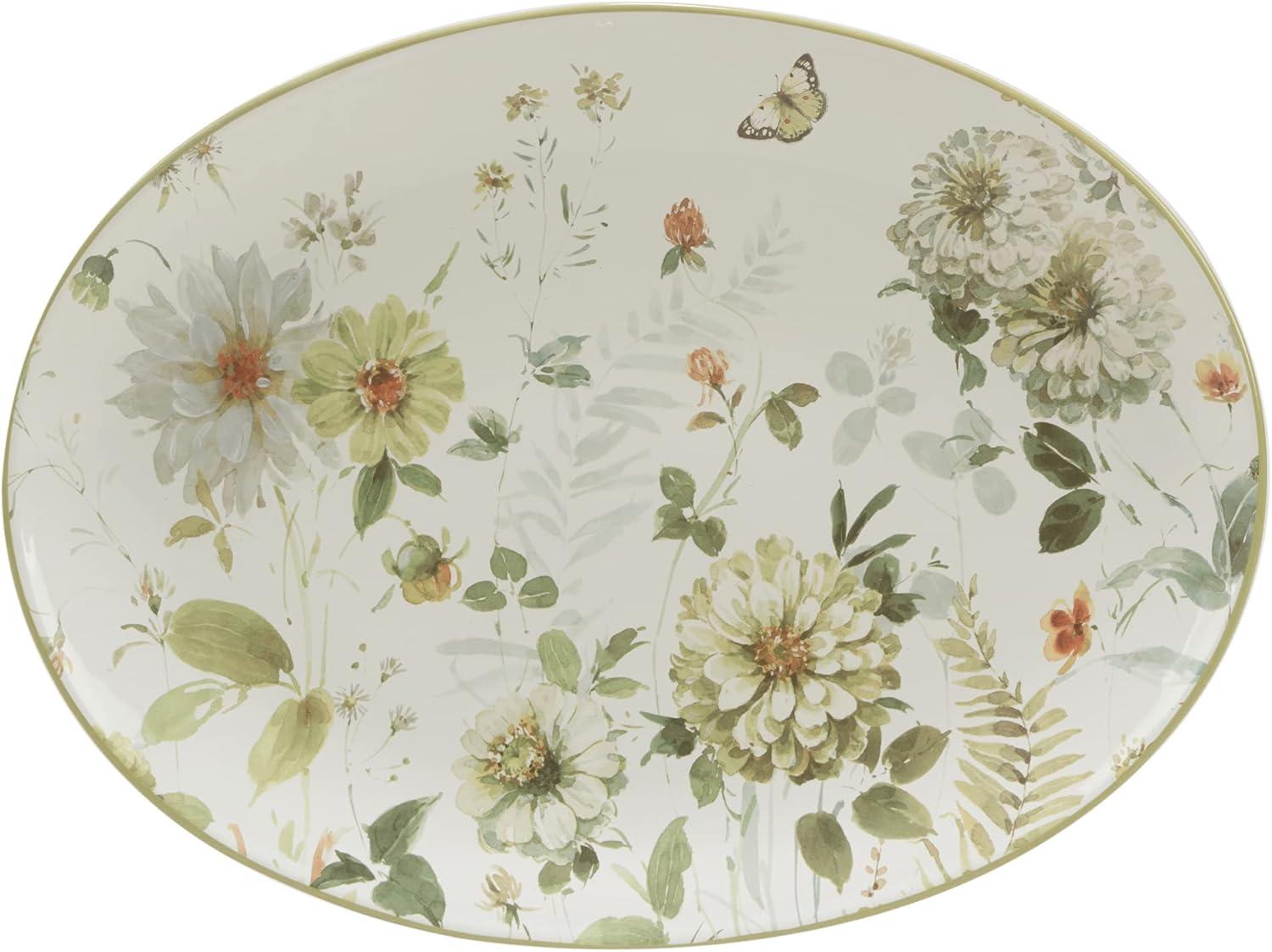 Green Fields Floral Ceramic Oval Serving Platter