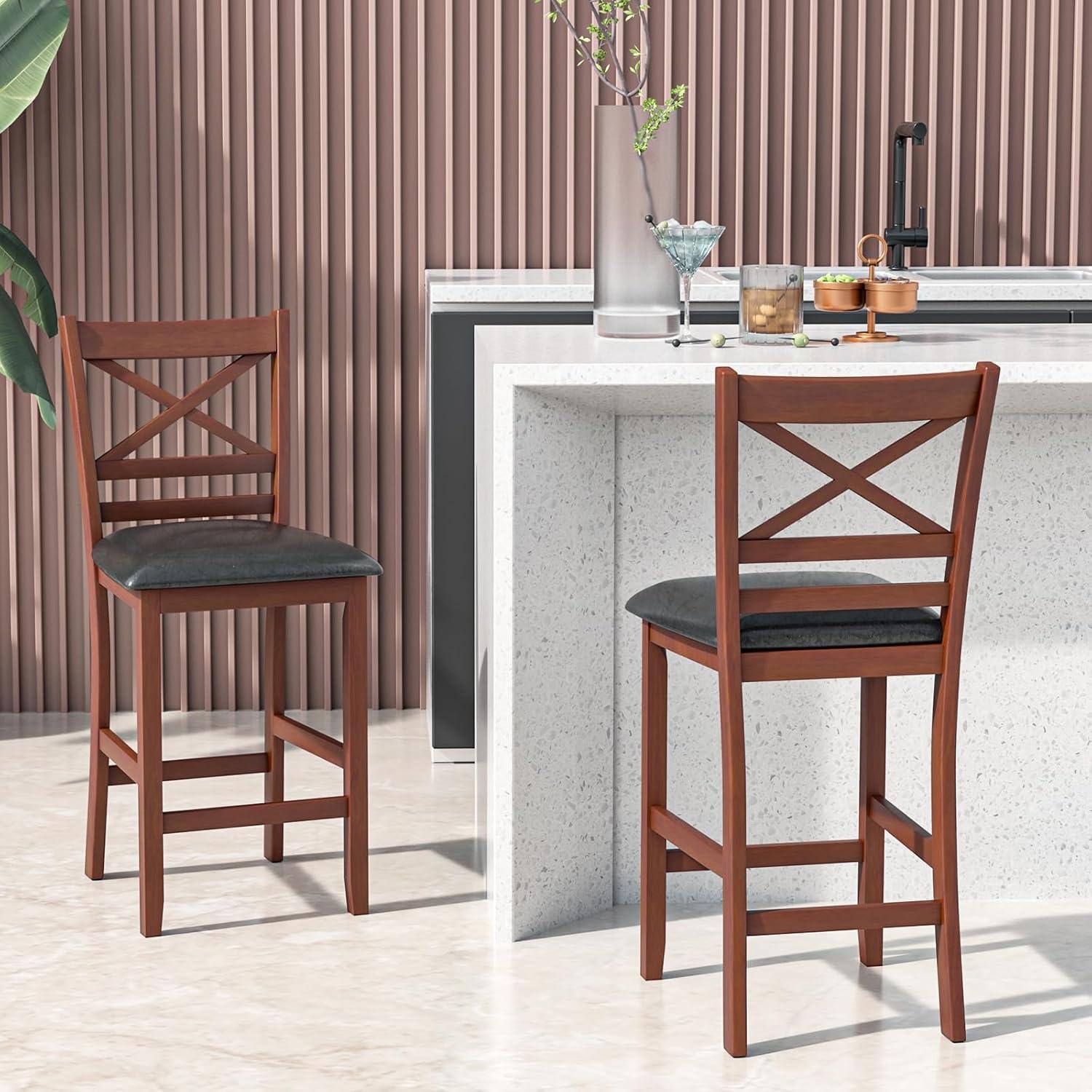 Kadyn Bar Stools, Barstools, Counter Stools, Island Stools, Bar Chairs,Set of 2 Bar Stools 25 Inch Counter Height Chairs with PU Leather Seat