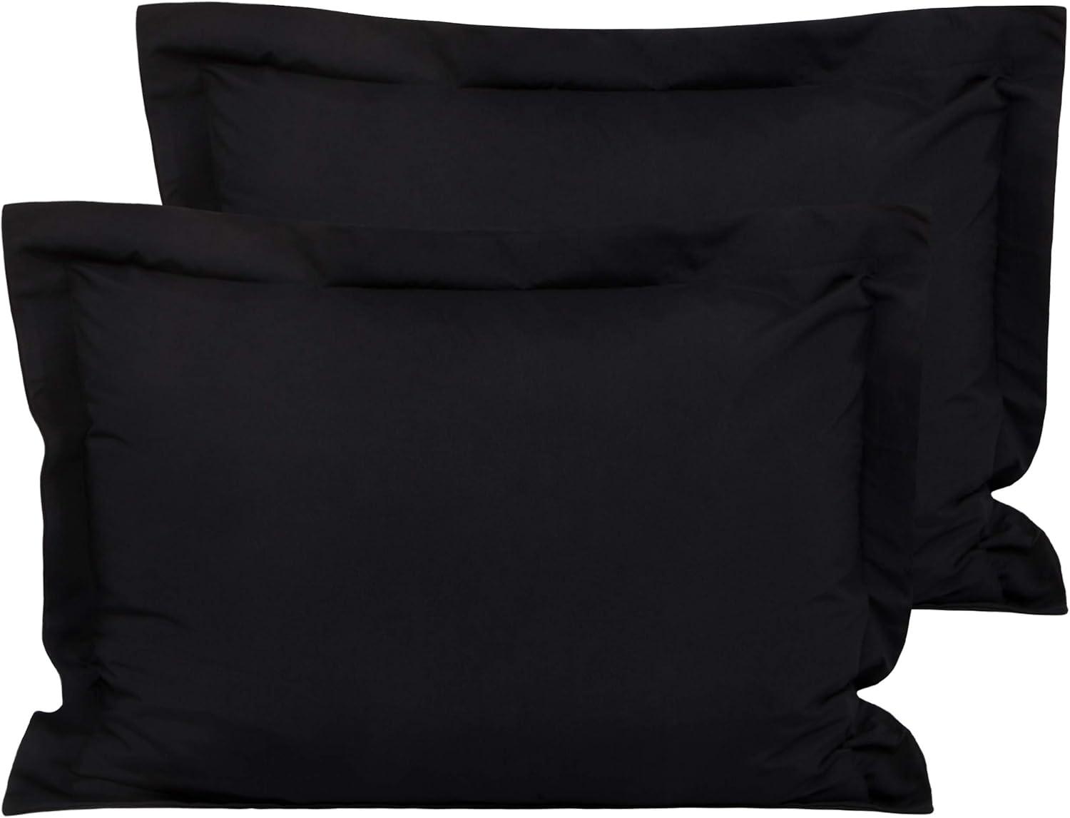 Mellanni Pillow Shams Set of 2 - Iconic Collection Decorative Pillow Covers / Cases 20"x26" with 2" Flange - Standard Size, Black