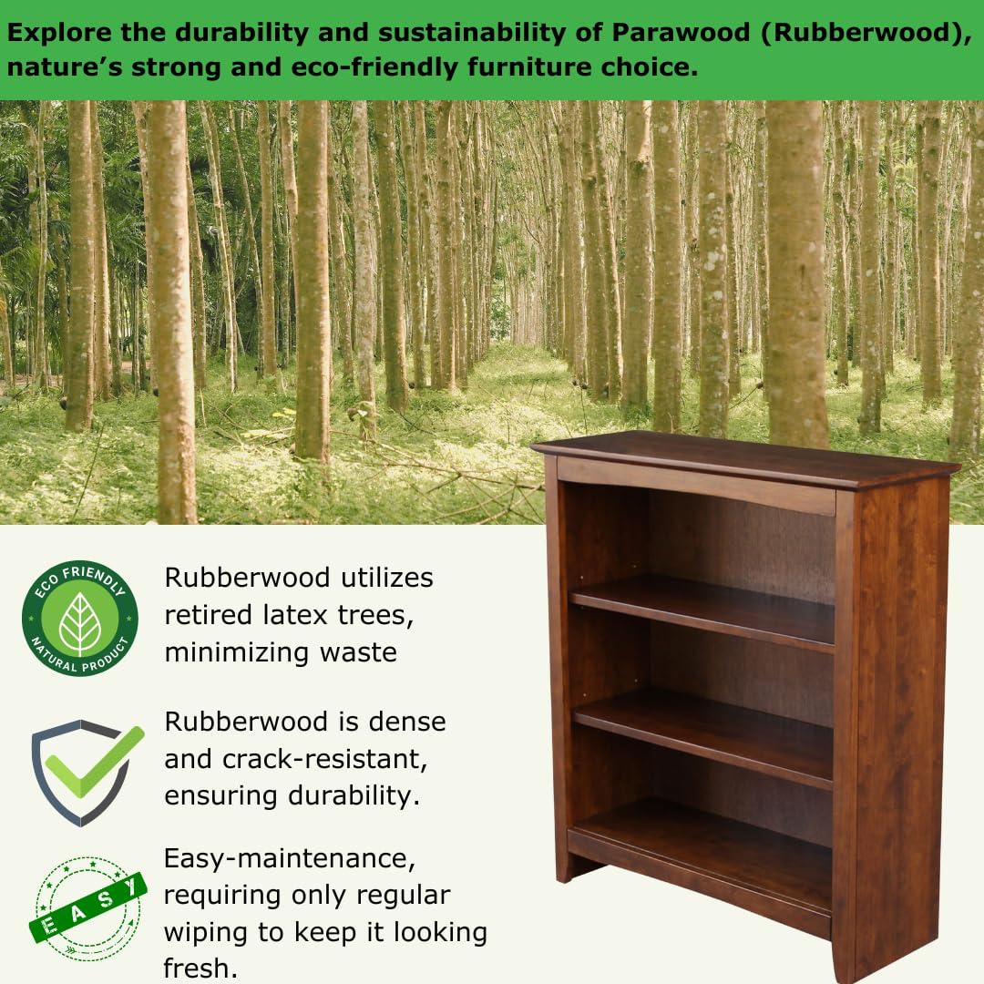 72" Shaker Bookshelf Espresso - International Concepts: Solid Parawood, 6 Fixed Shelves