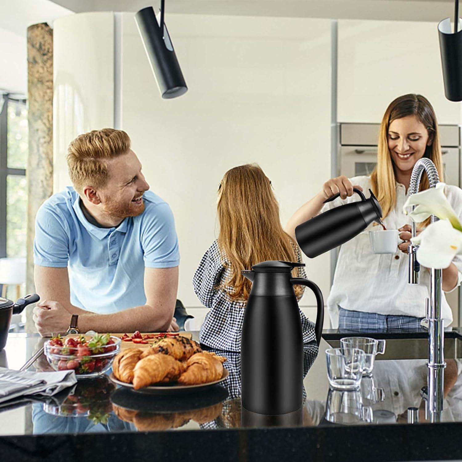 70oz Coffee Carafe Airpot Insulated Coffee Urn Stainless Steel Vacuum Thermal Pot Flask Dispenser for Coffee, Hot Water, Tea, Hot Beverage - Keep 12 Hours Hot, 24 Hours Cold-Black