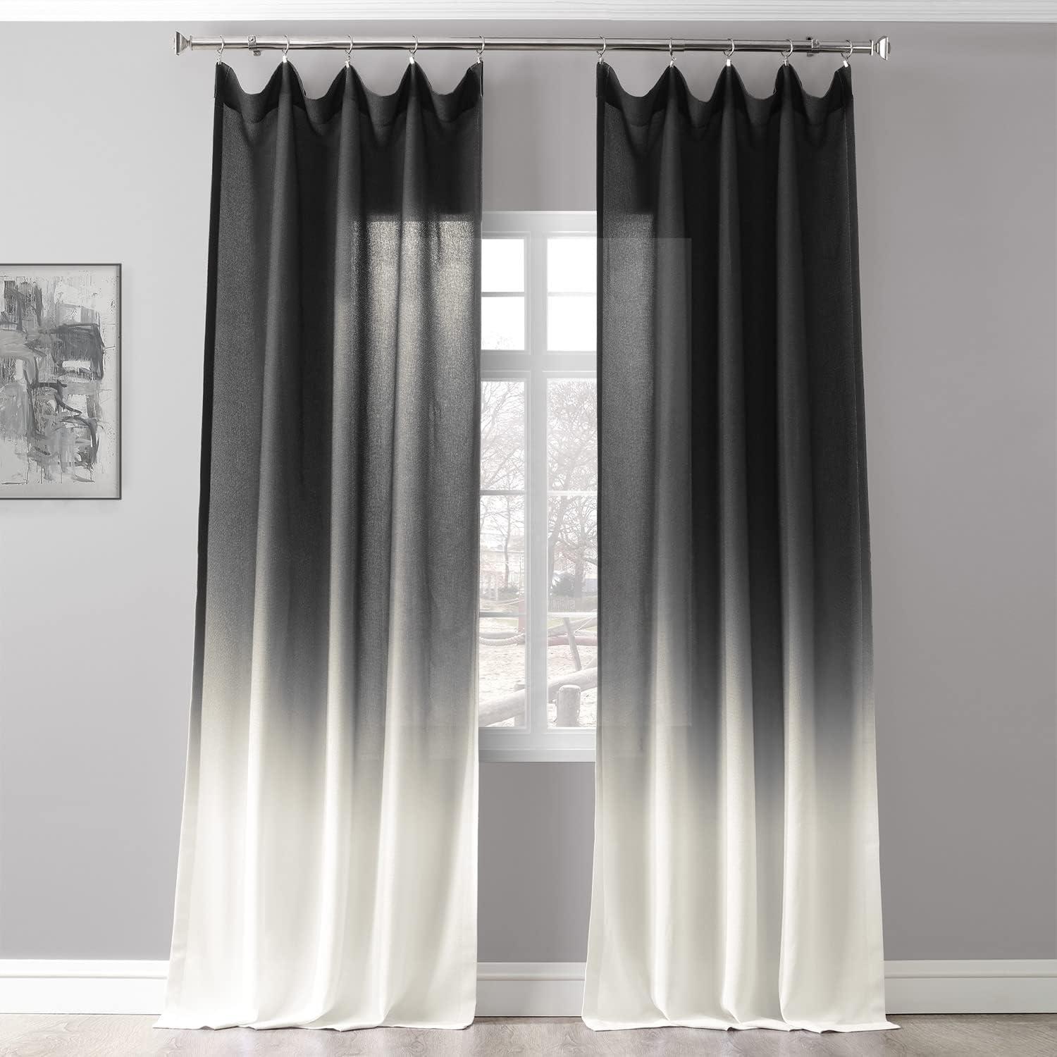 Ombre Black Faux Linen Sheer Curtain (1 Panel), Ombre Black, 50W X 96L