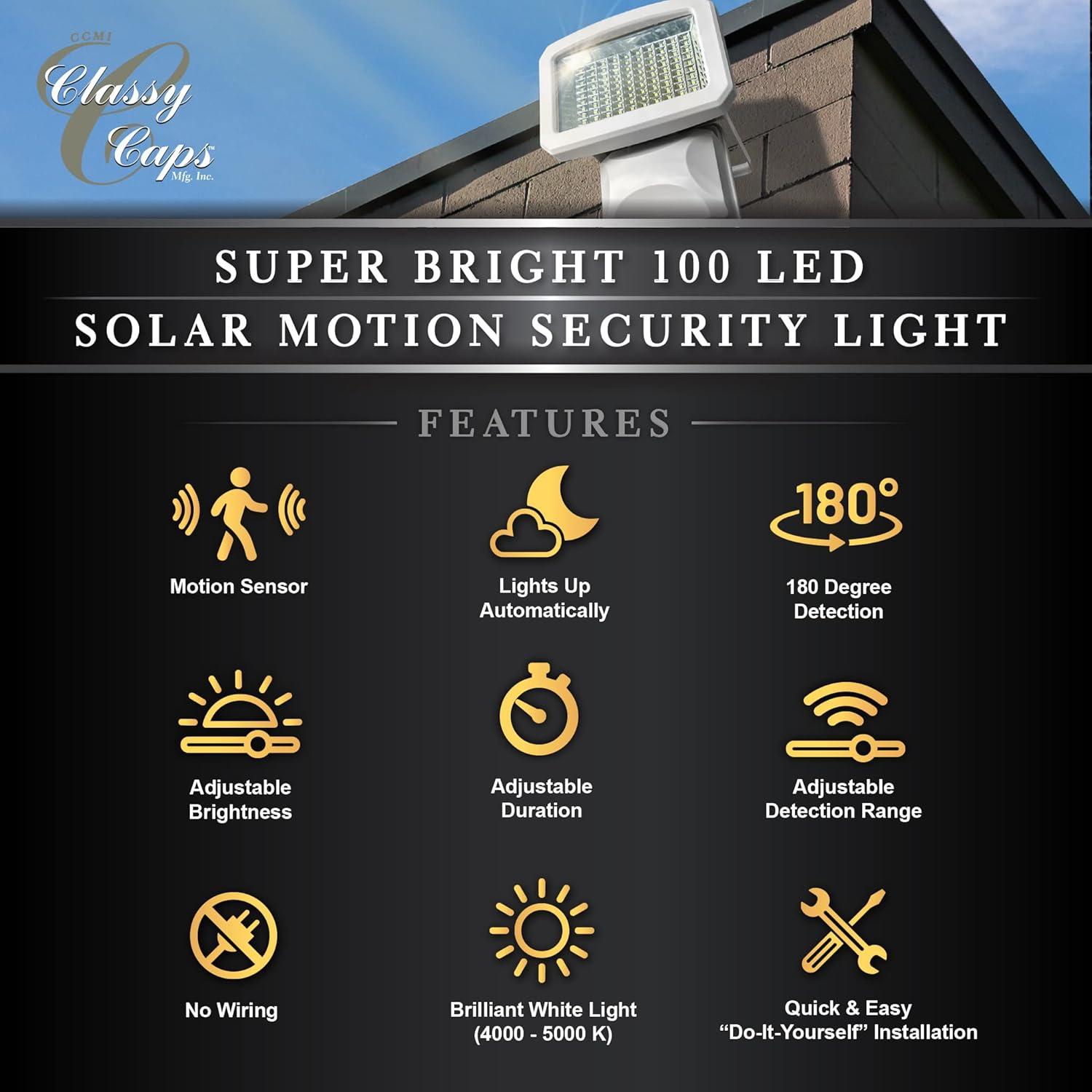 White Metal Solar Motion Sensor Security Light with 100 LEDs