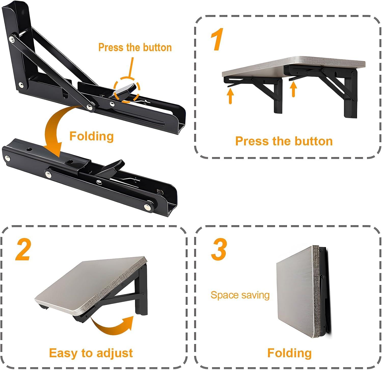 Heavy Duty Black Metal Folding Shelf Brackets