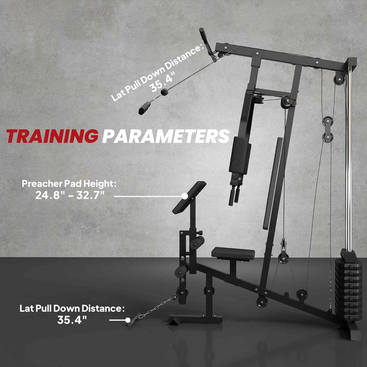 Soozier Multifunction Home Gym System, Workout Station with 99Lbs Weight Stack, for Full Body Exercise