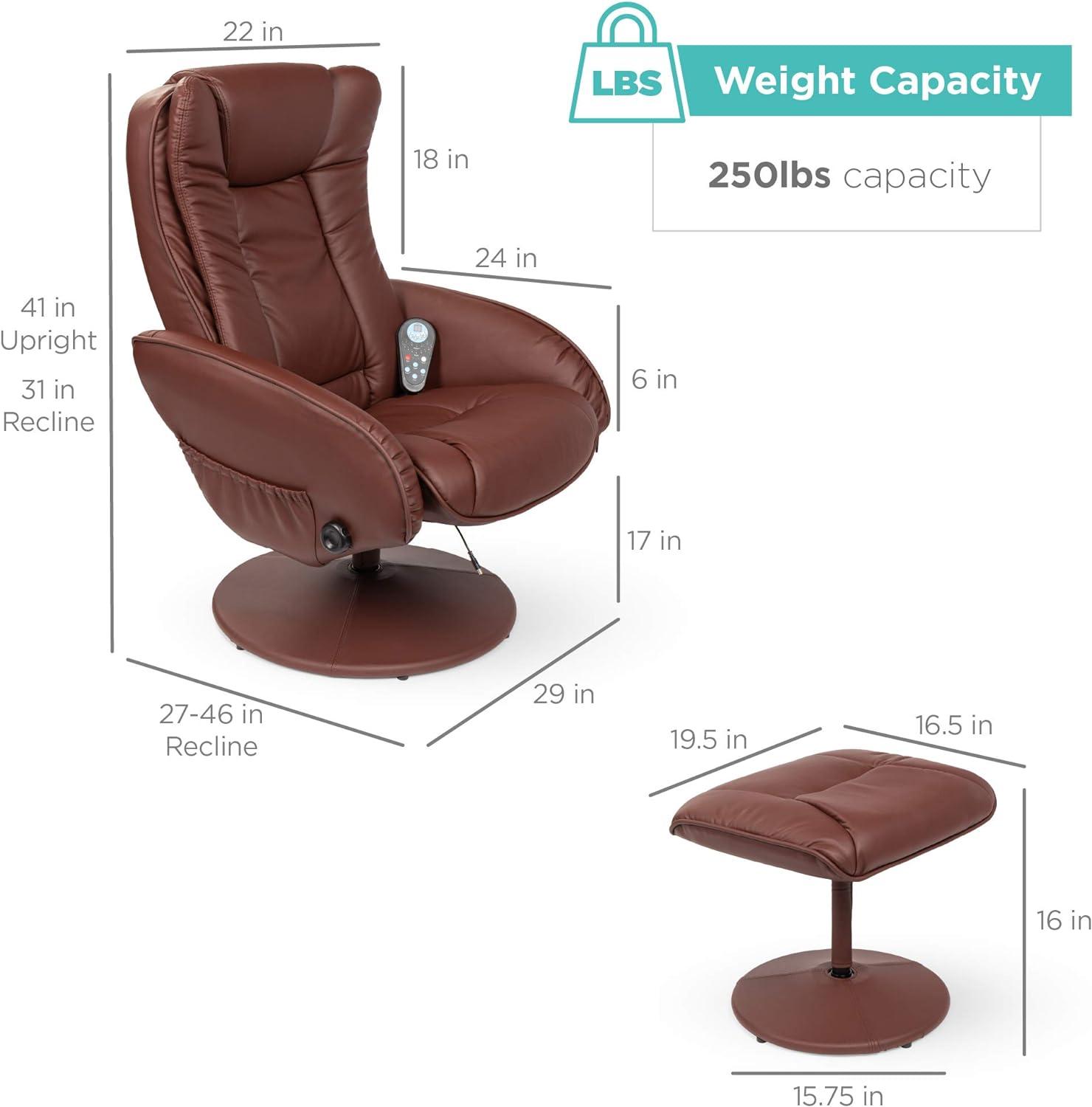 Best Choice Products Faux Leather Electric Massage Recliner Chair w/ Stool Ottoman, Remote Control, 5 Modes - Brown