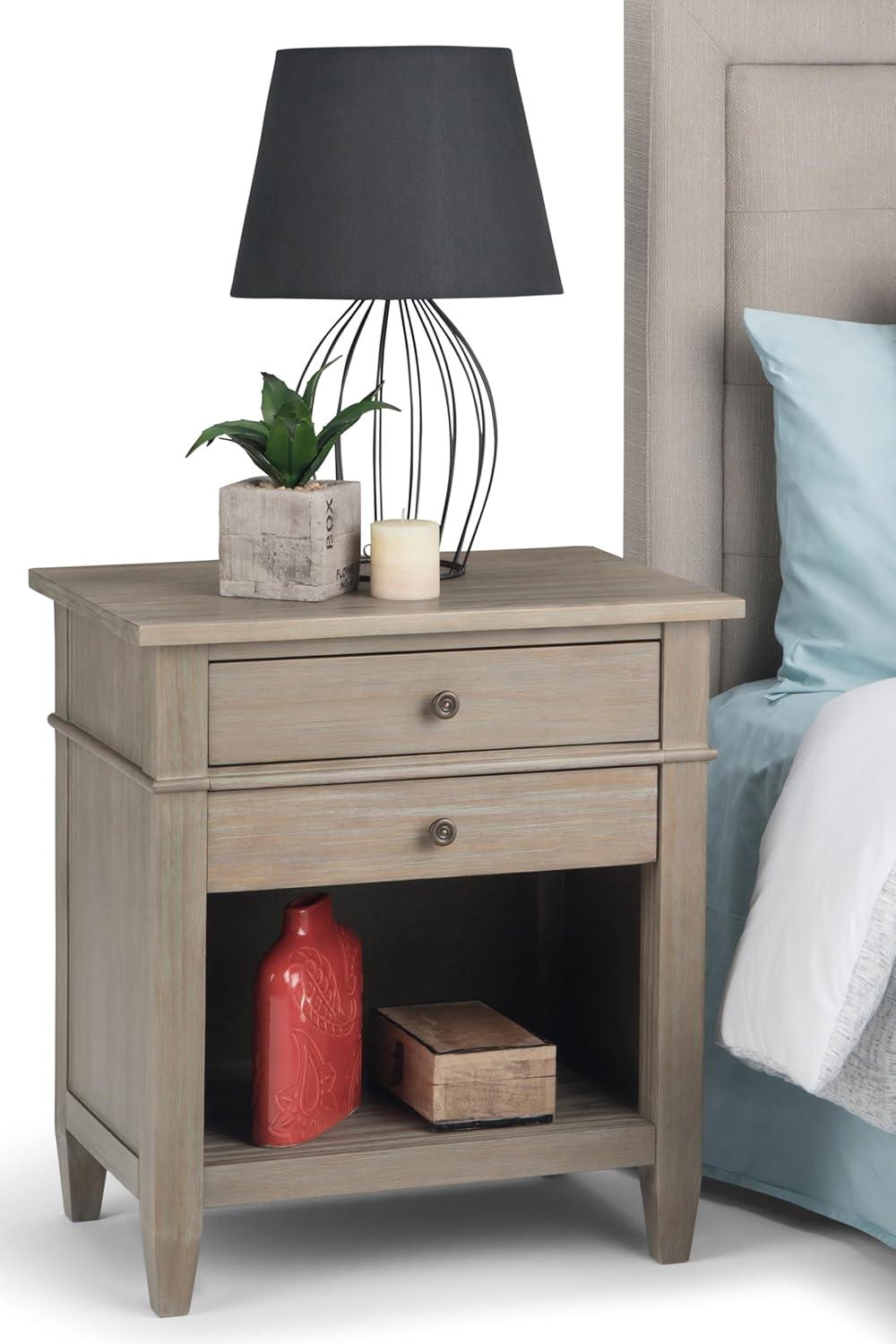 Simpli Home Carlton Solid Wood Bedside Table In Distressed Grey