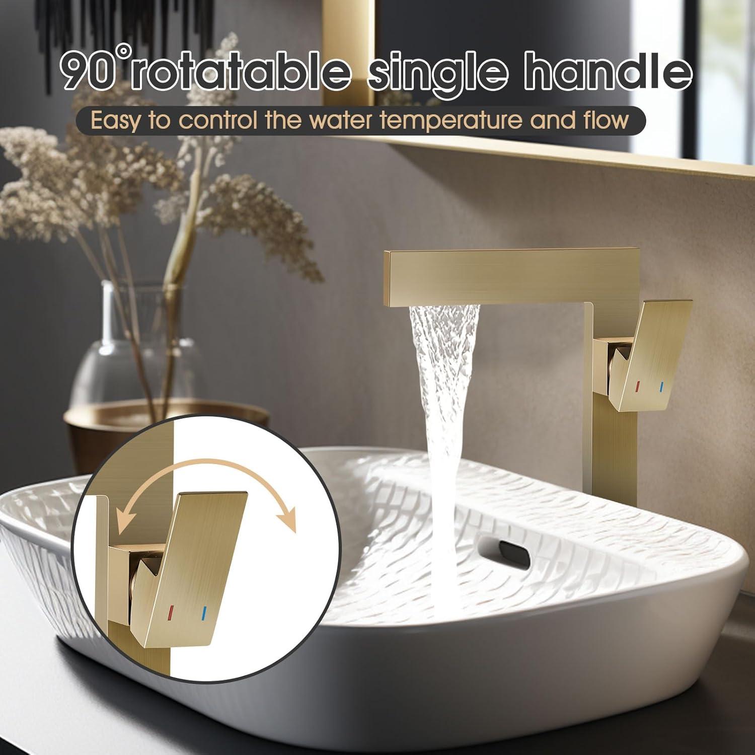 Brushed Gold Tall Single Handle Vessel Sink Faucet