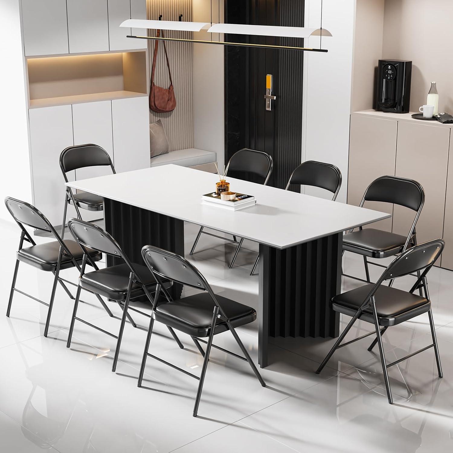 VENI 4-Pack Vinyl-Padded 30" Metal Folding Steel Chairs  Adult Foldable Chair 4 Pack, Black