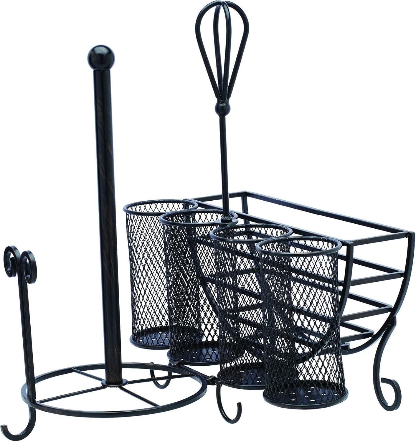 Antique Black Wrought Iron Picnic Caddy with Paper Towel Holder