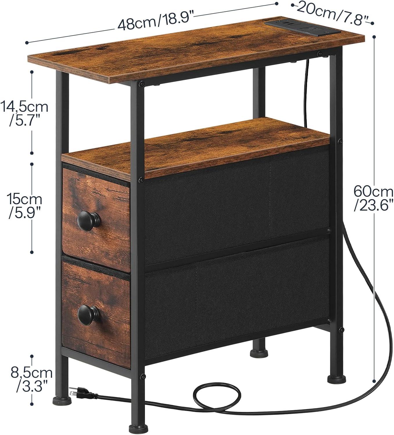 Rustic Brown and Black Metal End Table with Storage