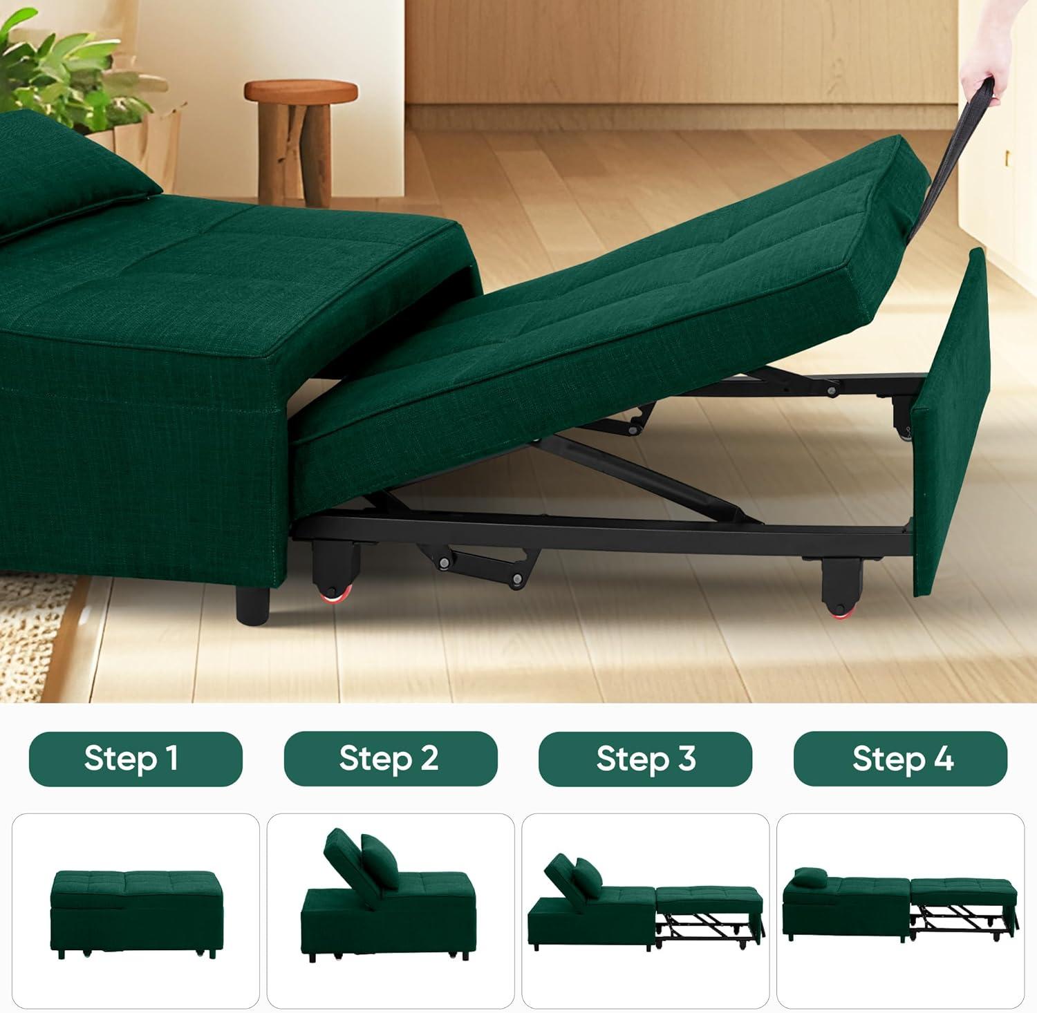 Ainfox 4-in-1 Convertible Sleeper Chair Bed Pull Out Sofa Bed Chaise Lounge for Home Office, Grey