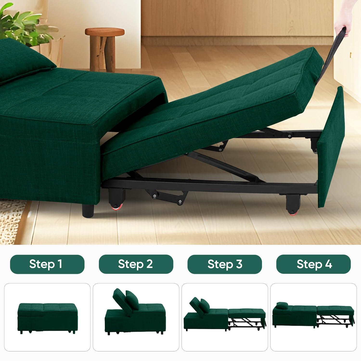 Ainfox 4-in-1 Convertible Sleeper Chair Bed Pull Out Sofa Bed Chaise Lounge for Home Office, Grey